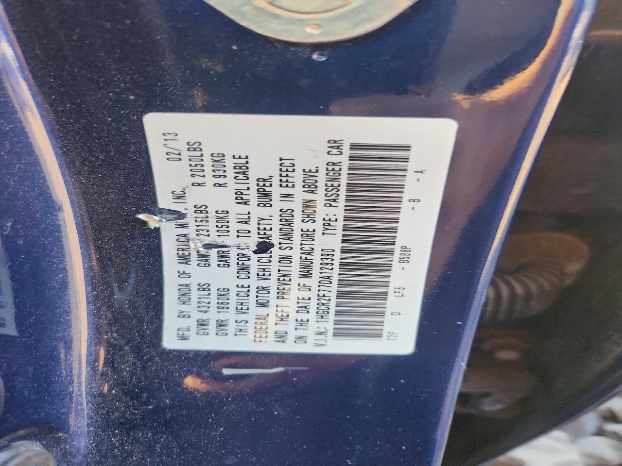 2013 Honda Accord Ex Blue vin: 1HGCR2F77DA129390