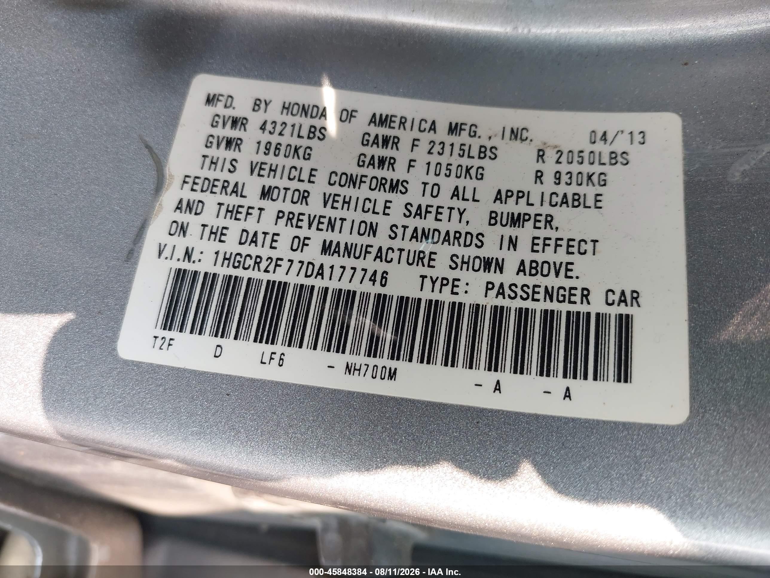 2013 Honda Accord Ex Silver vin: 1HGCR2F77DA177746