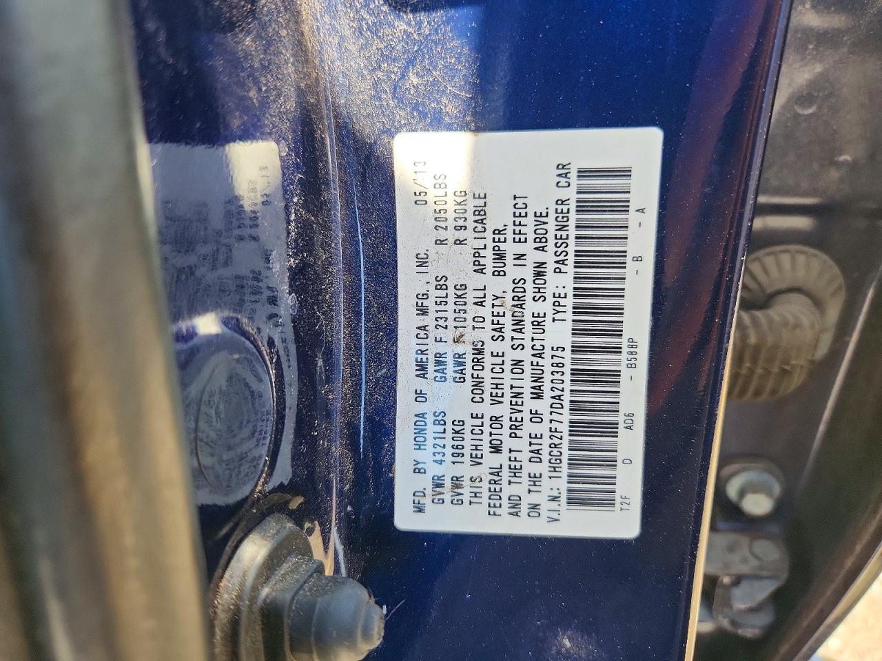 2013 Honda Accord Ex Blue vin: 1HGCR2F77DA203875