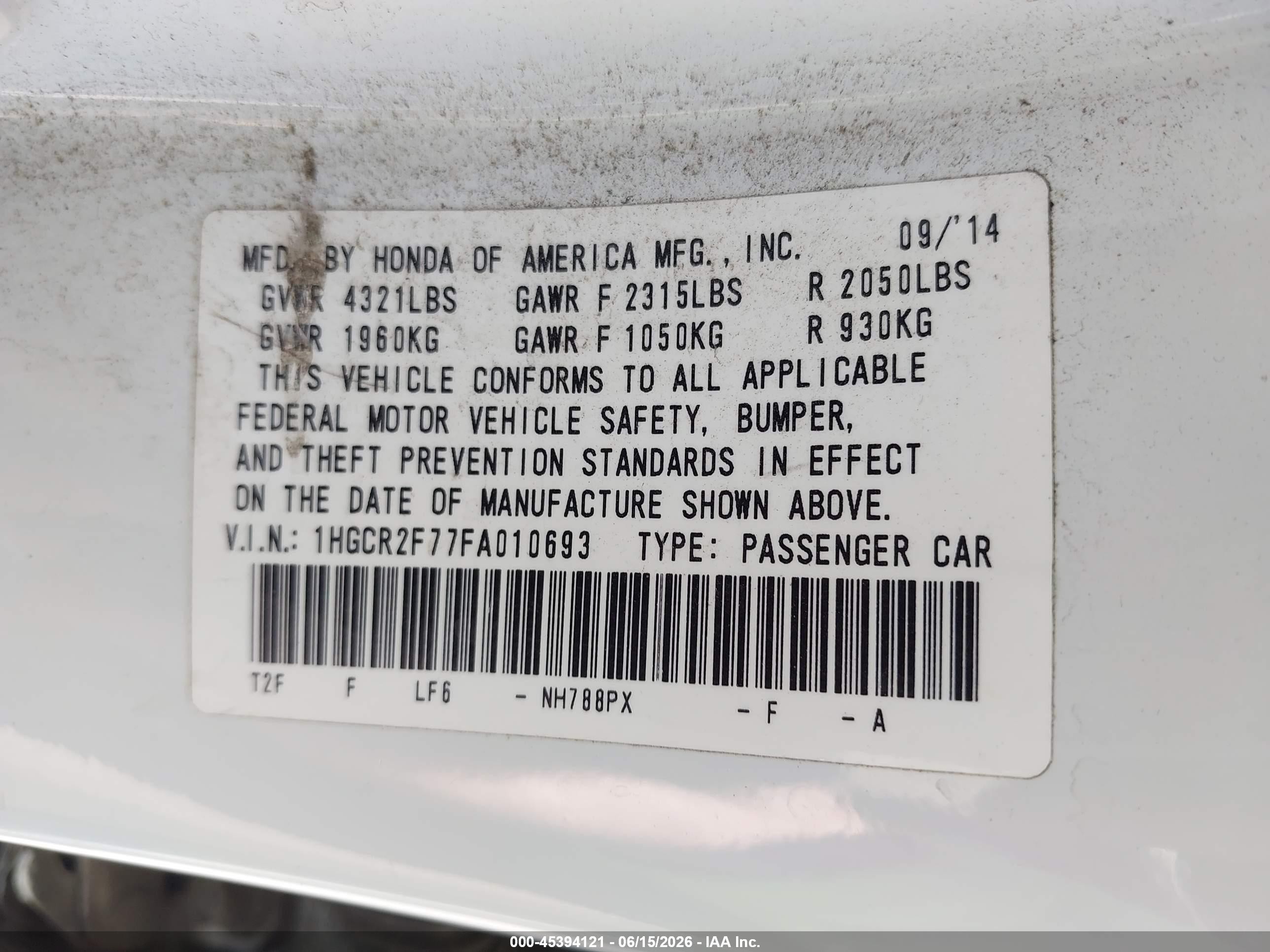 2015 Honda Accord Ex White vin: 1HGCR2F77FA010693