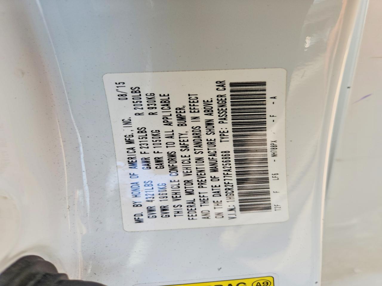 2015 Honda Accord Ex White vin: 1HGCR2F77FA256868