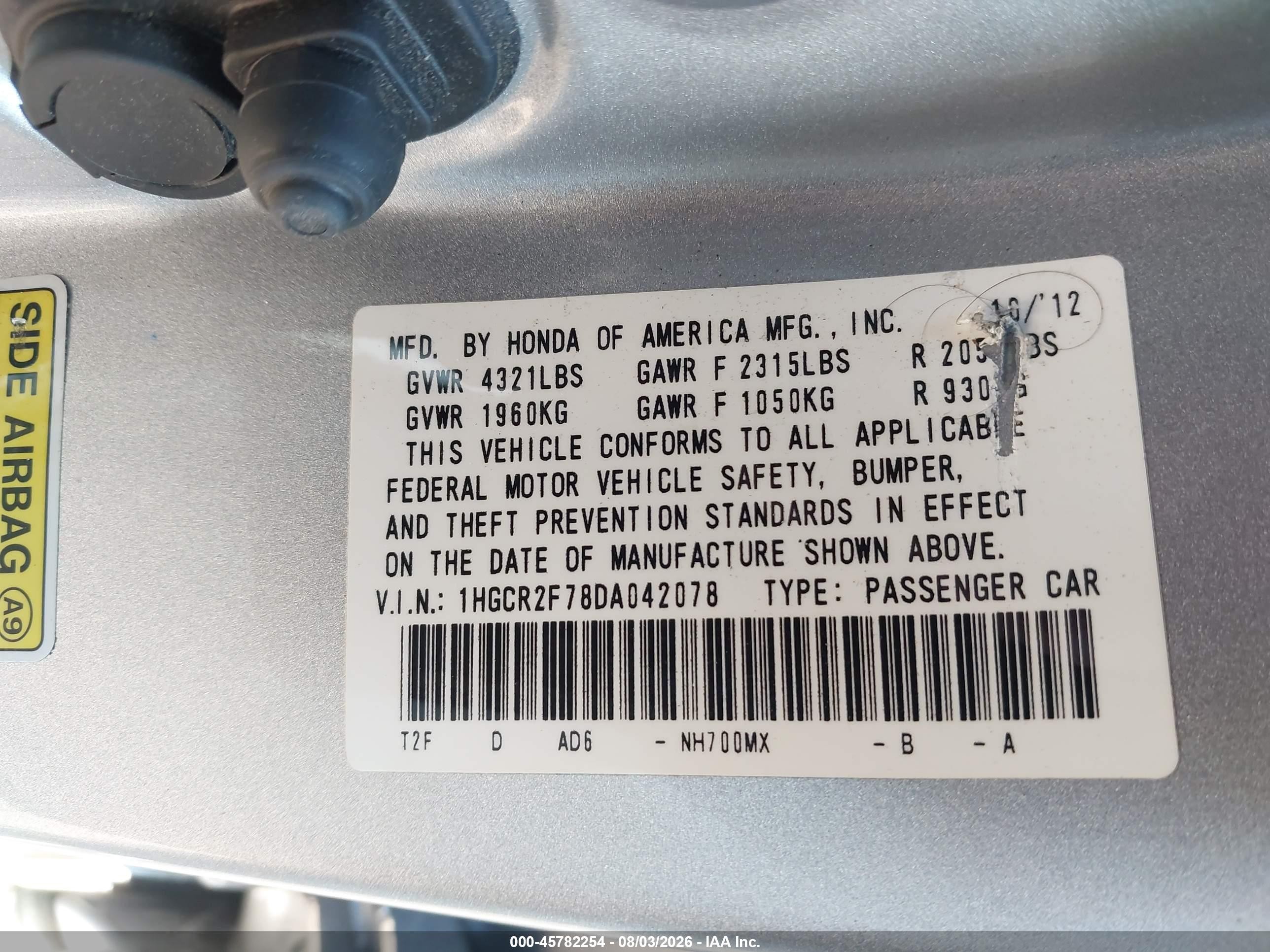 2013 Honda Accord Ex Silver vin: 1HGCR2F78DA042078