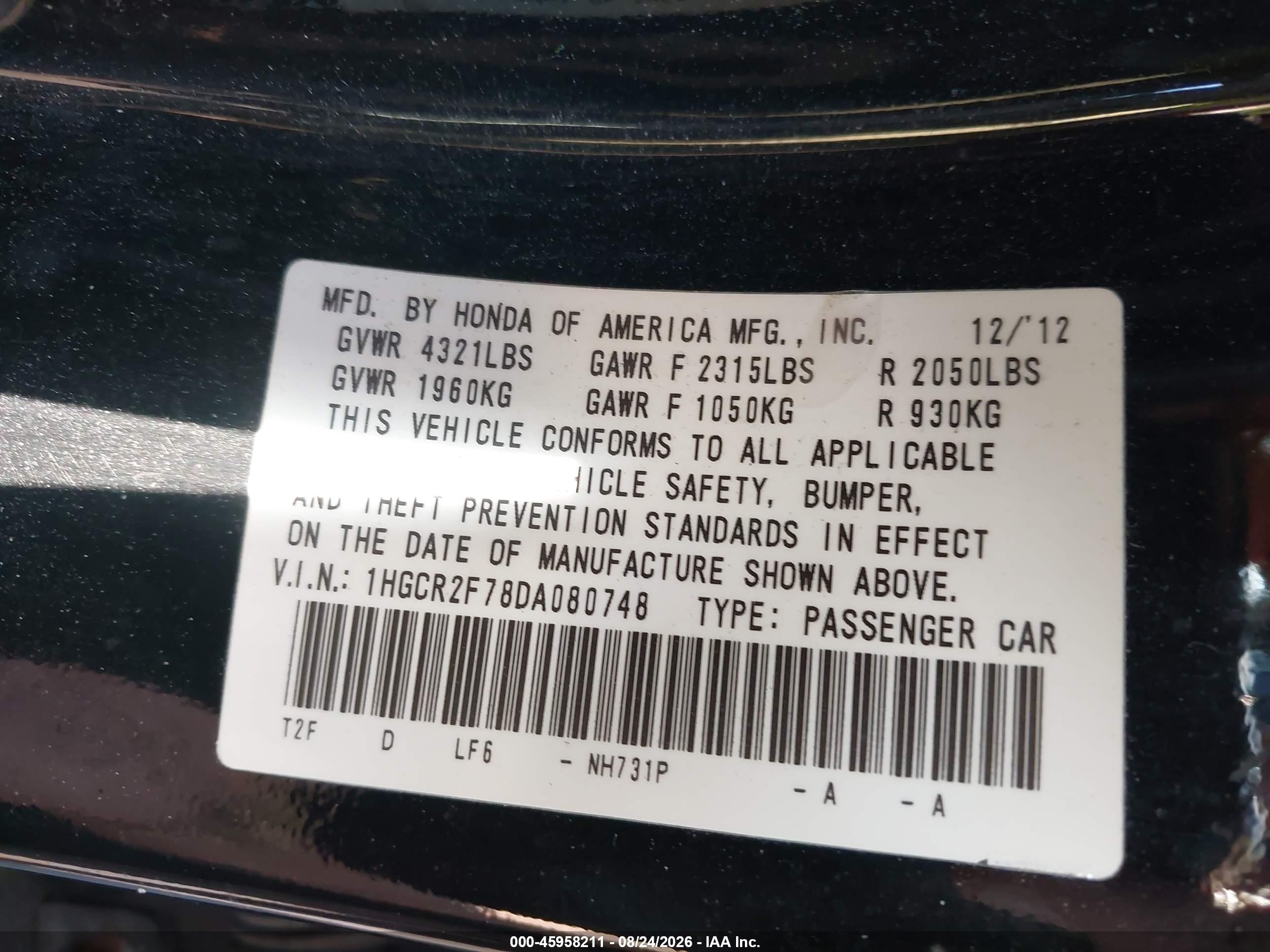 2013 Honda Accord Ex Black vin: 1HGCR2F78DA080748