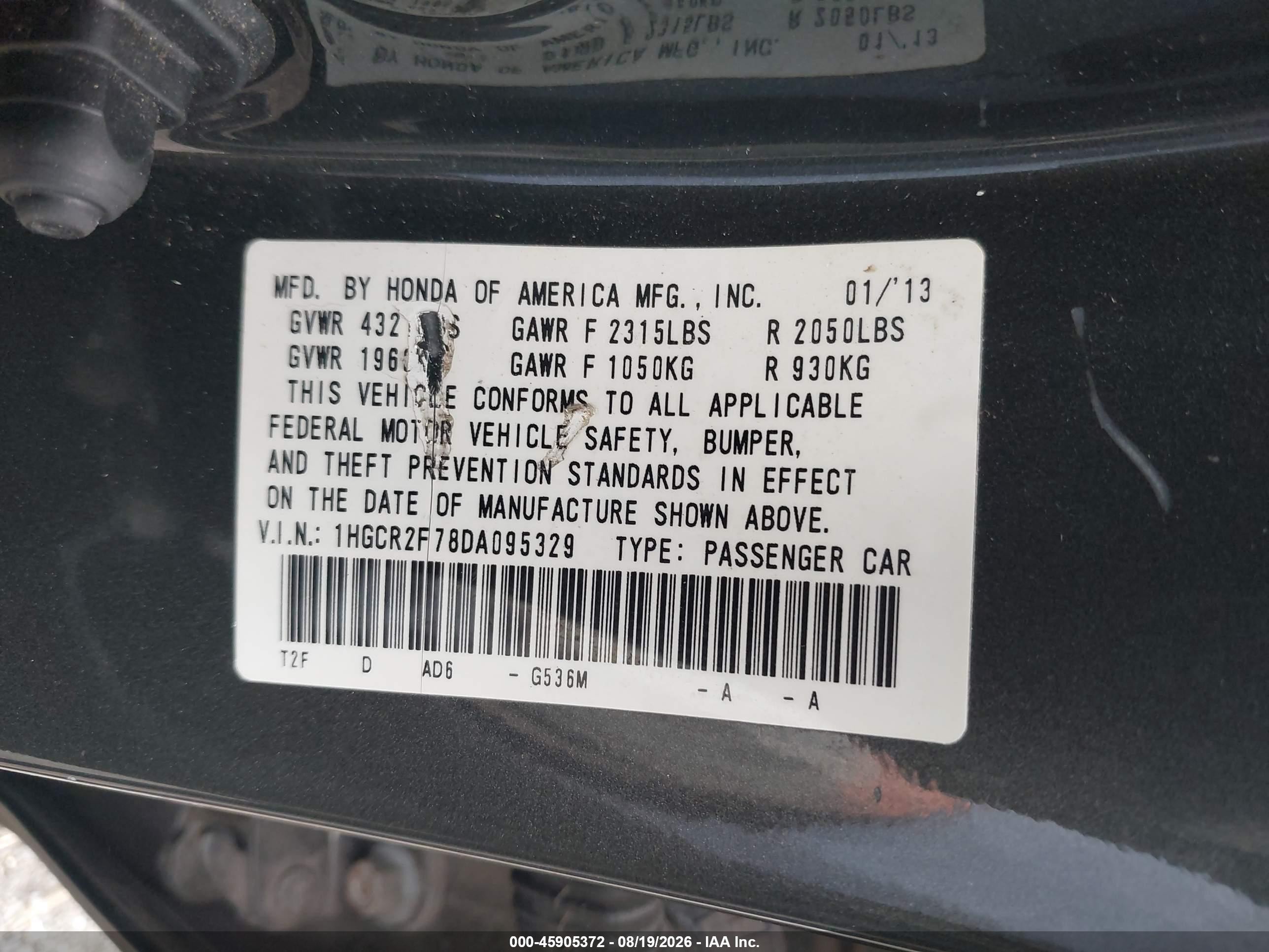 2013 Honda Accord Ex Black vin: 1HGCR2F78DA095329