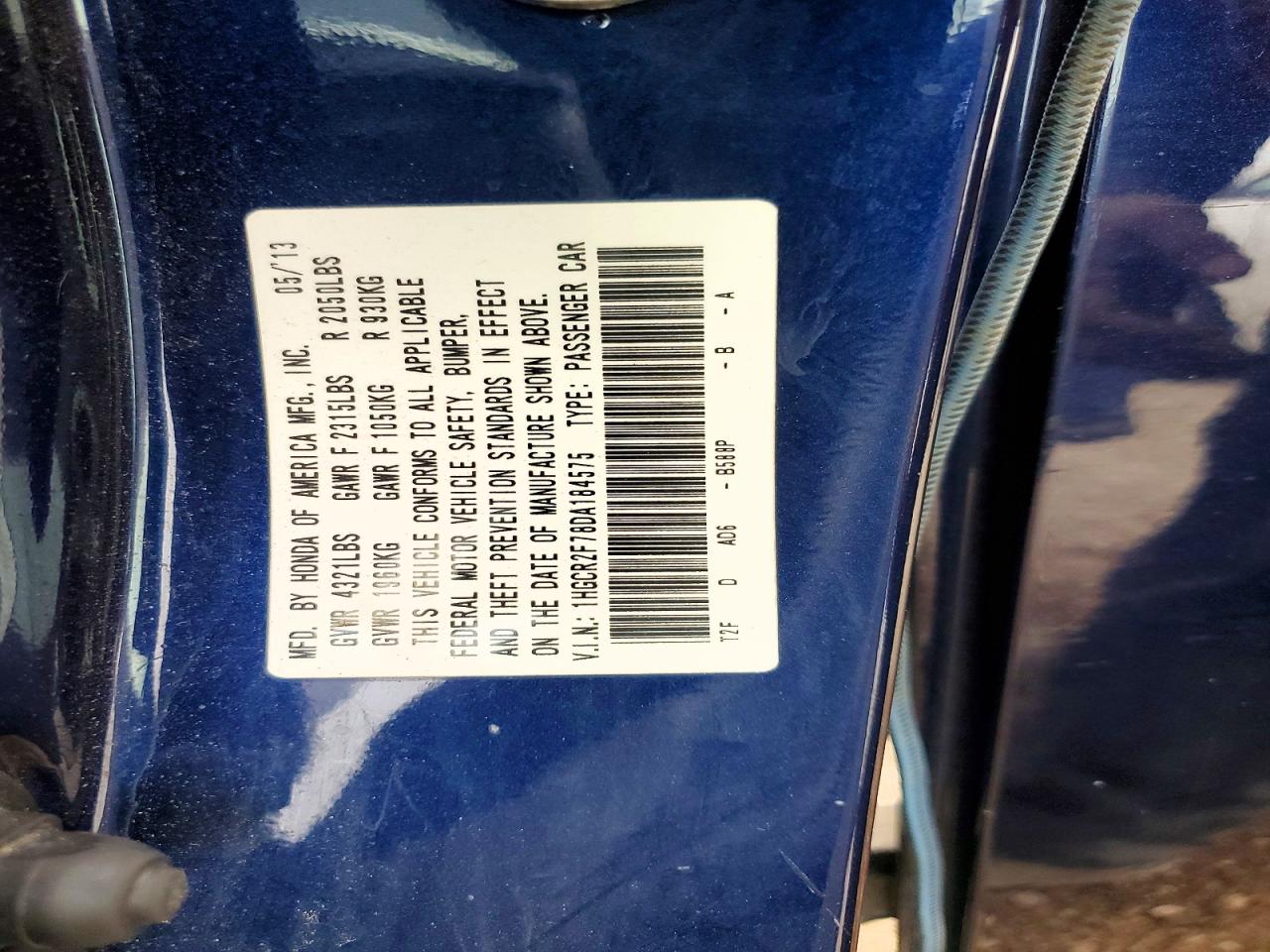 2013 Honda Accord Ex Blue vin: 1HGCR2F78DA184575