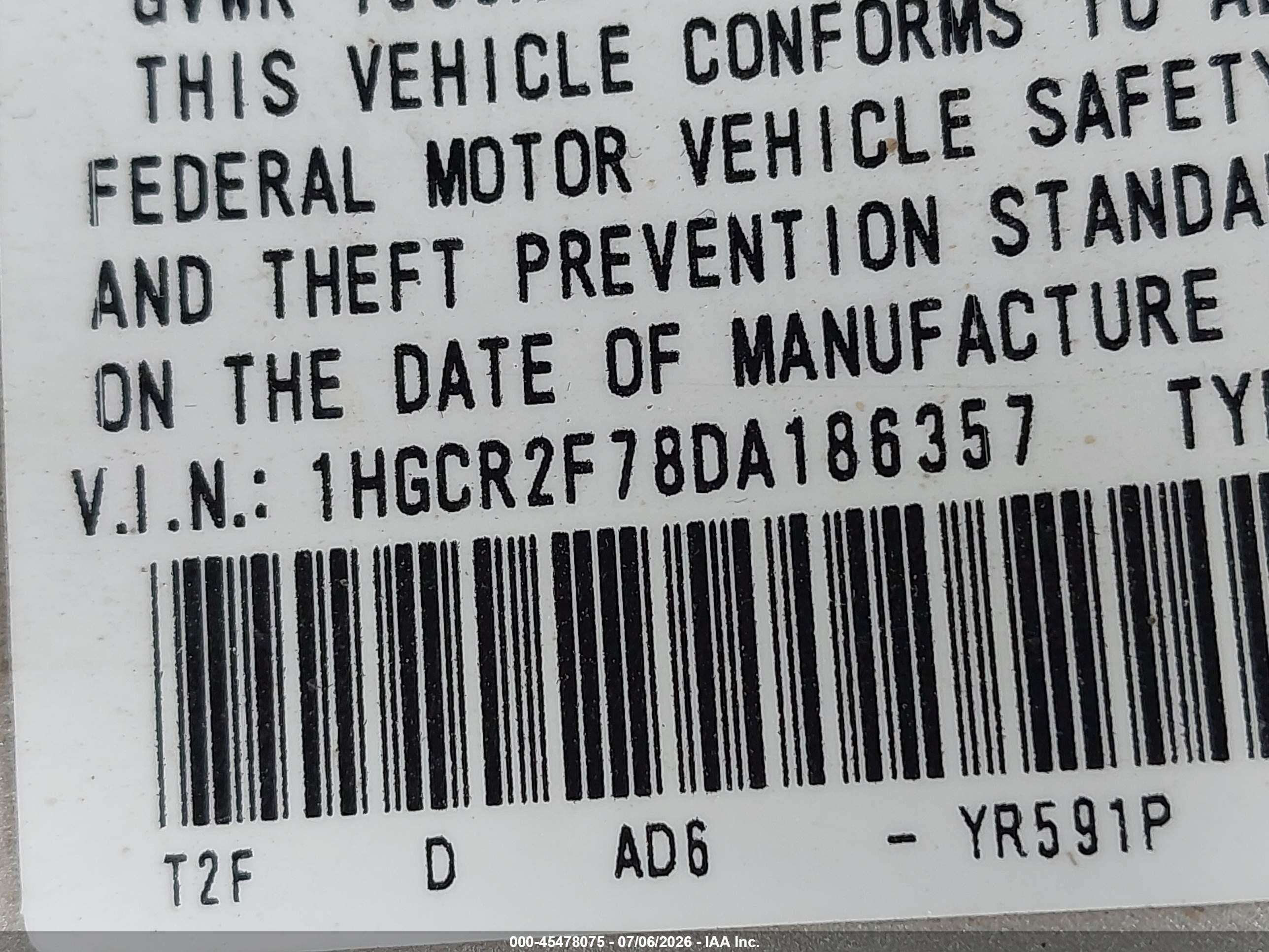 2013 Honda Accord Ex Champagne vin: 1HGCR2F78DA186357