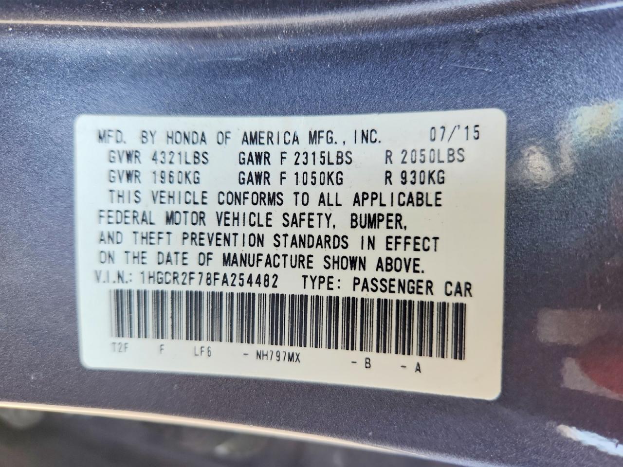 2015 Honda Accord Ex Gray vin: 1HGCR2F78FA254482