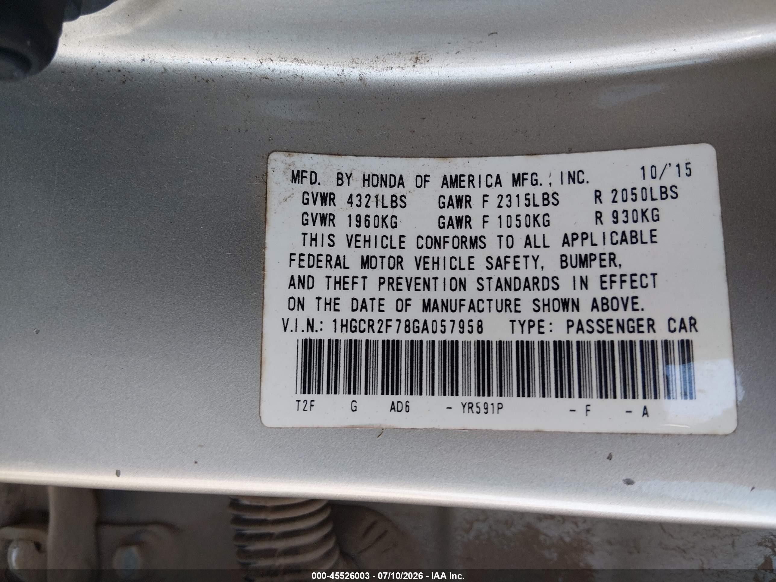 2016 Honda Accord Ex Бежевый vin: 1HGCR2F78GA057958