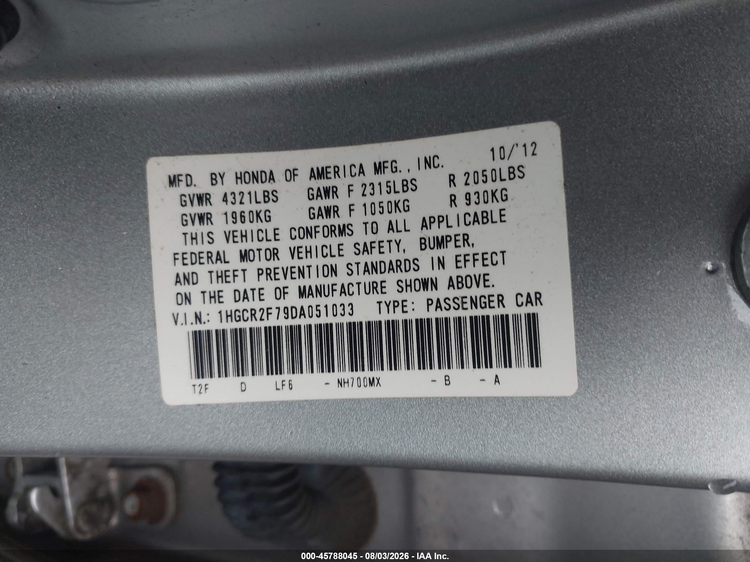 2013 Honda Accord Ex Silver vin: 1HGCR2F79DA051033