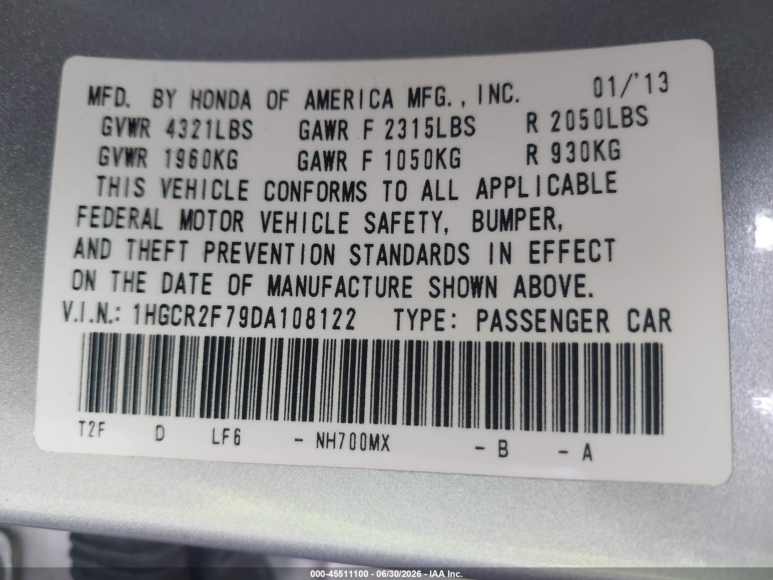 2013 Honda Accord Ex Silver vin: 1HGCR2F79DA108122