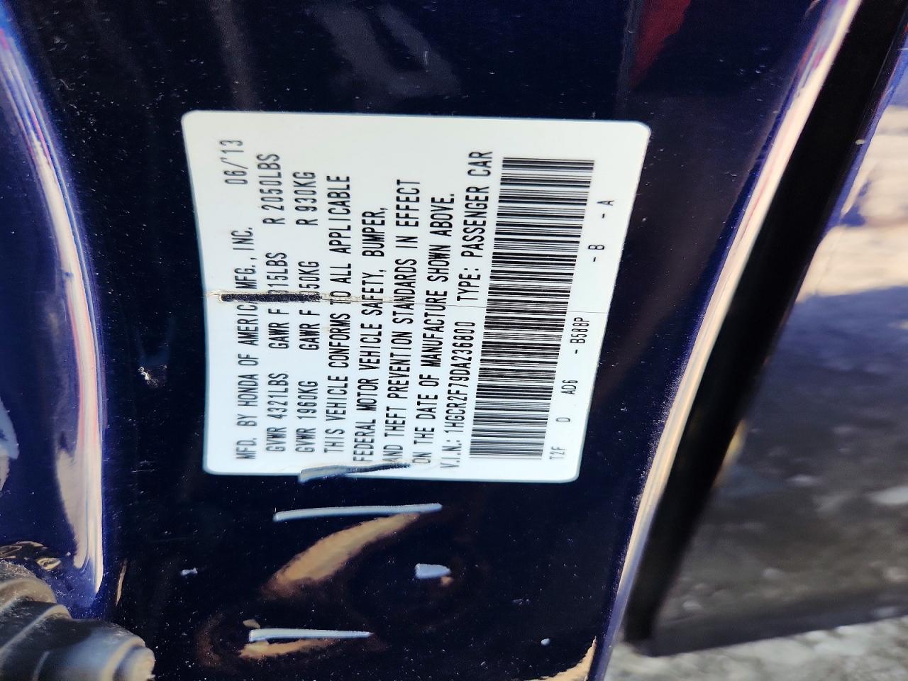 2013 Honda Accord Ex Blue vin: 1HGCR2F79DA236800