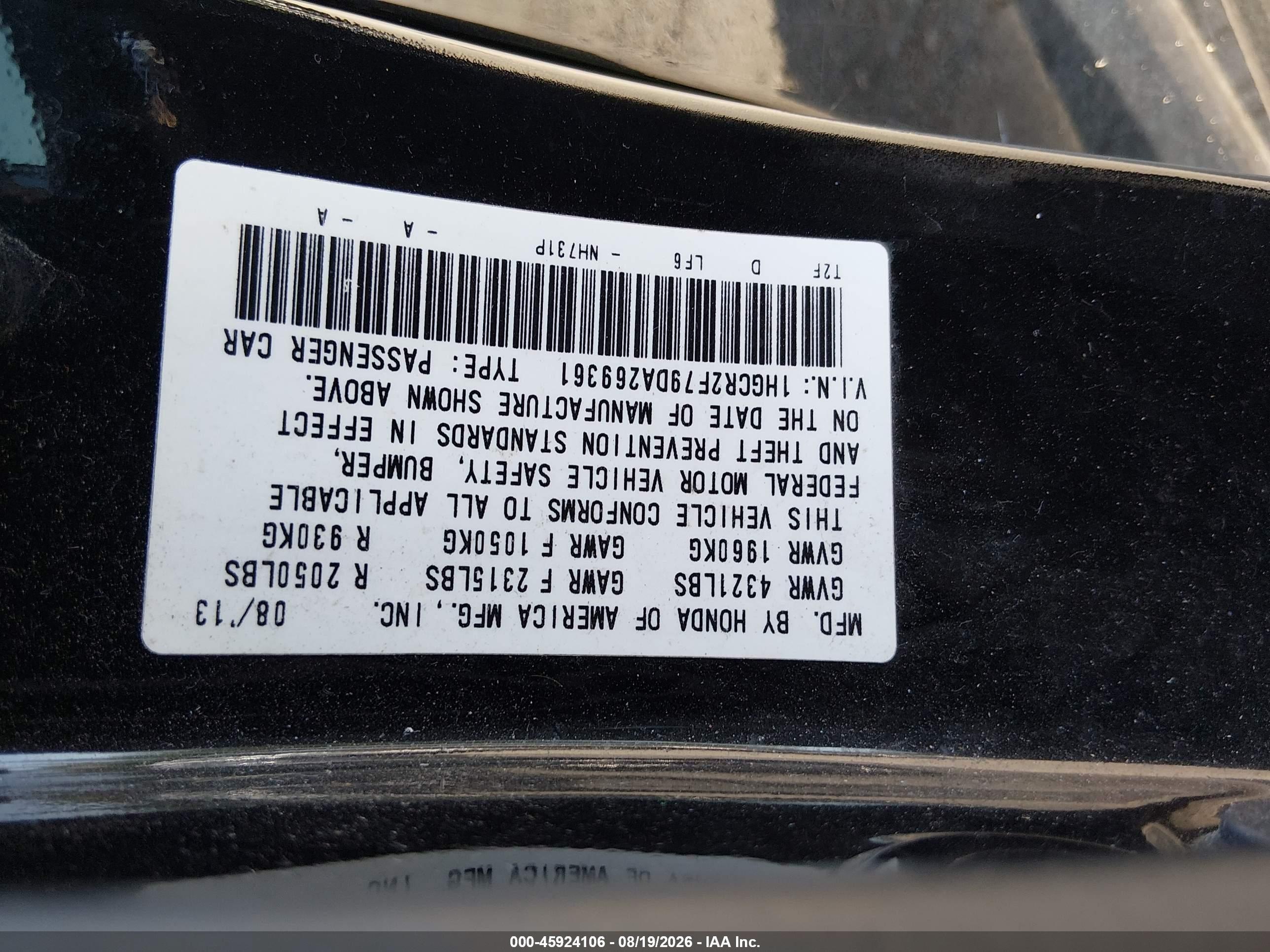 2013 Honda Accord Ex Black vin: 1HGCR2F79DA269361