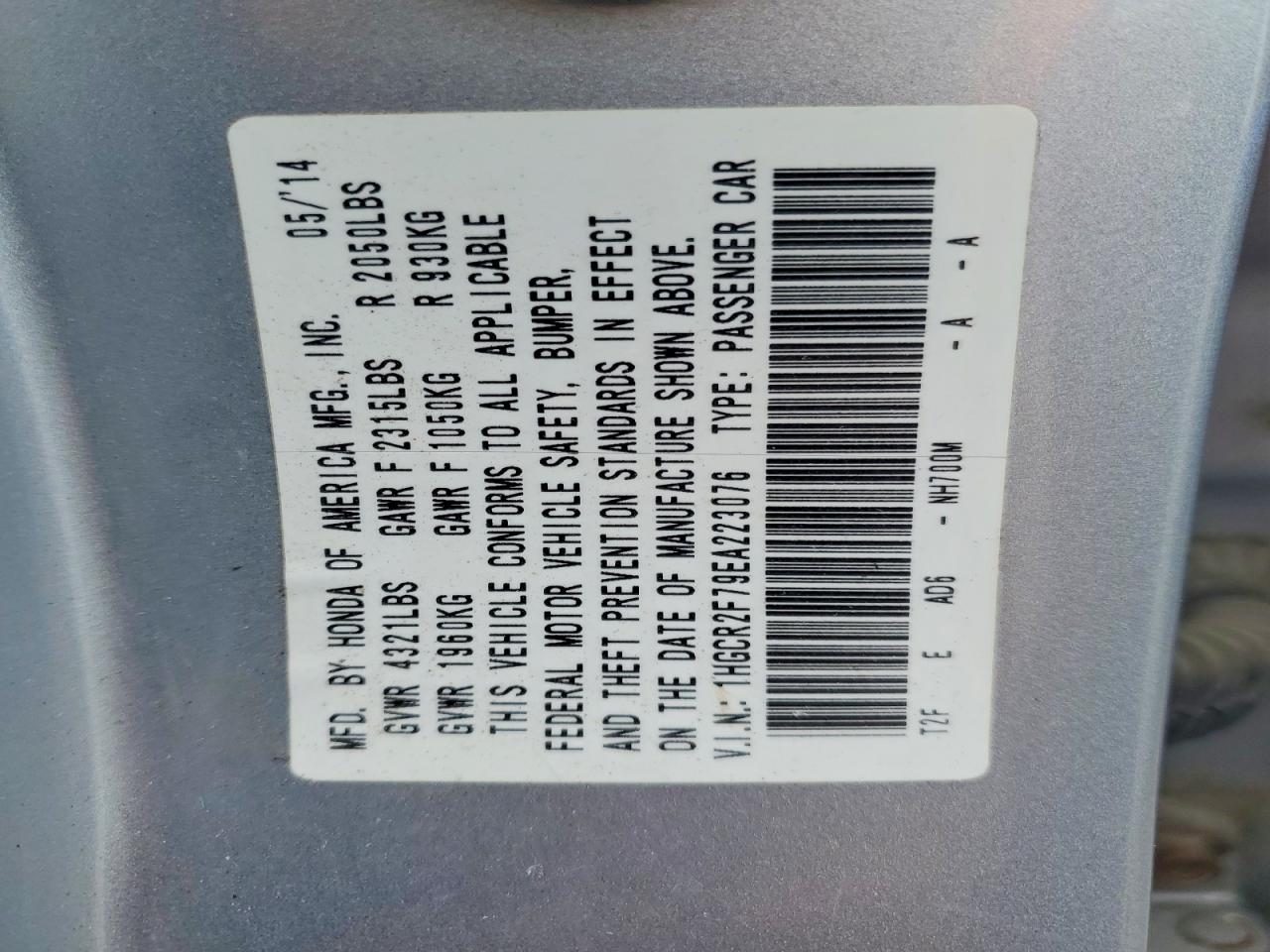 2014 Honda Accord Ex Silver vin: 1HGCR2F79EA223076