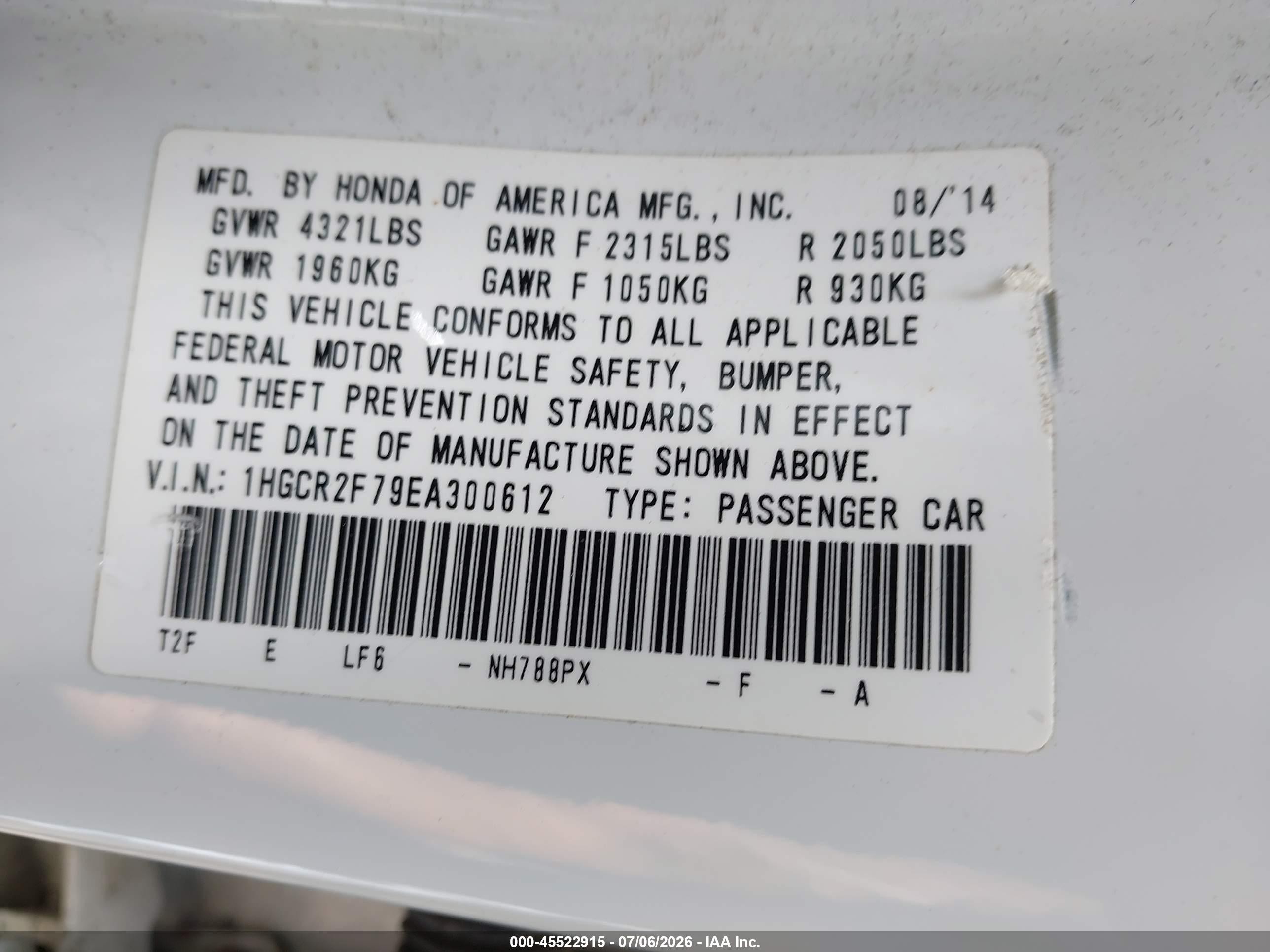 2014 Honda Accord Ex White vin: 1HGCR2F79EA300612