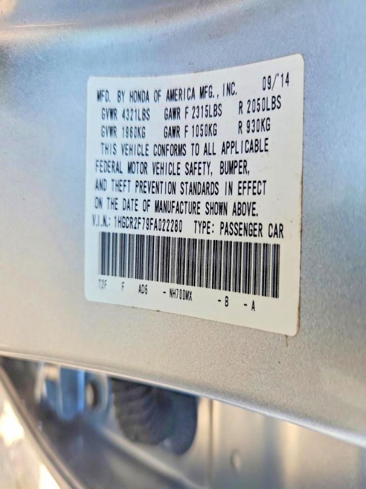 2015 Honda Accord Ex Silver vin: 1HGCR2F79FA022280