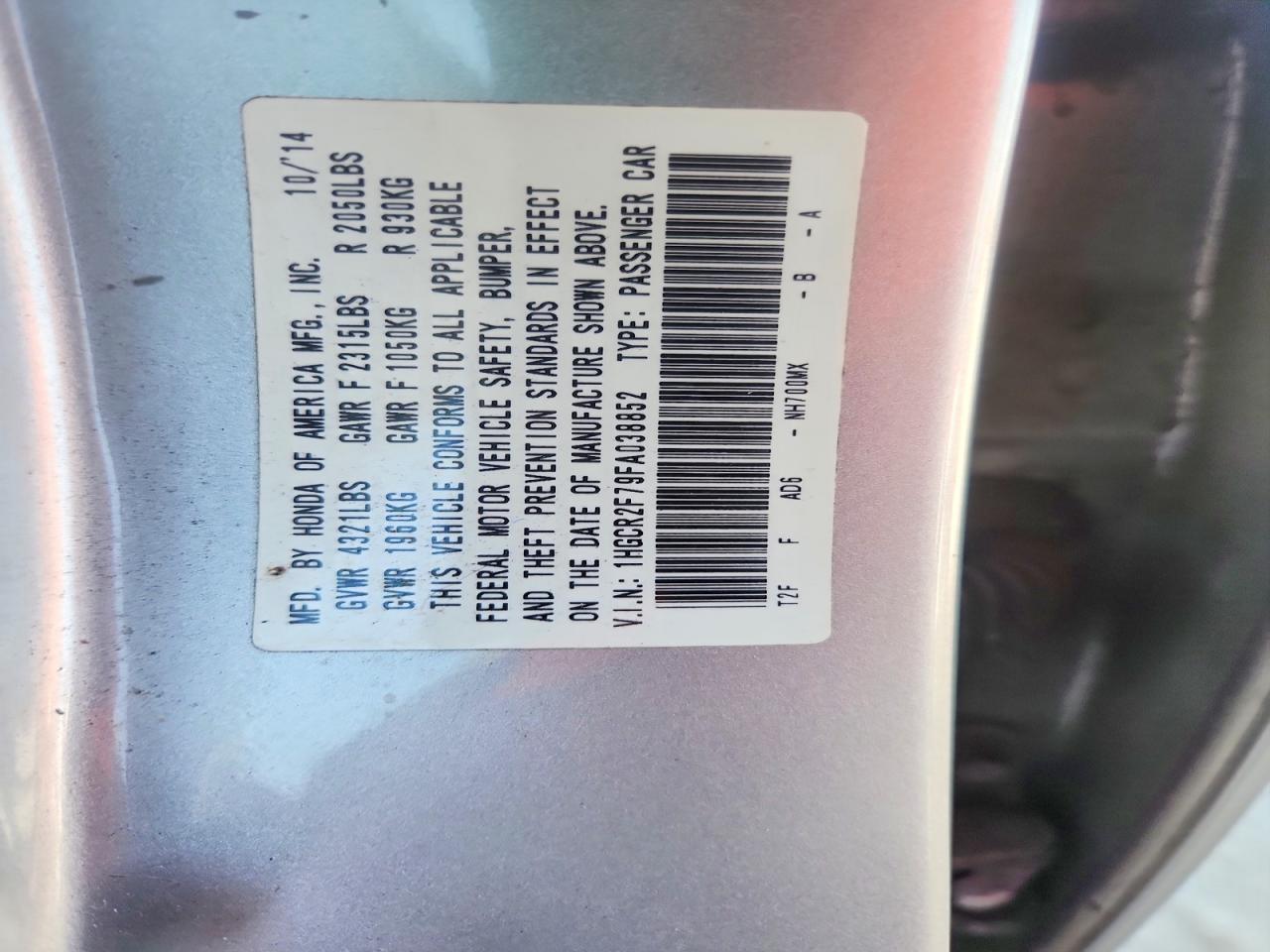 2015 Honda Accord Ex Silver vin: 1HGCR2F79FA038852