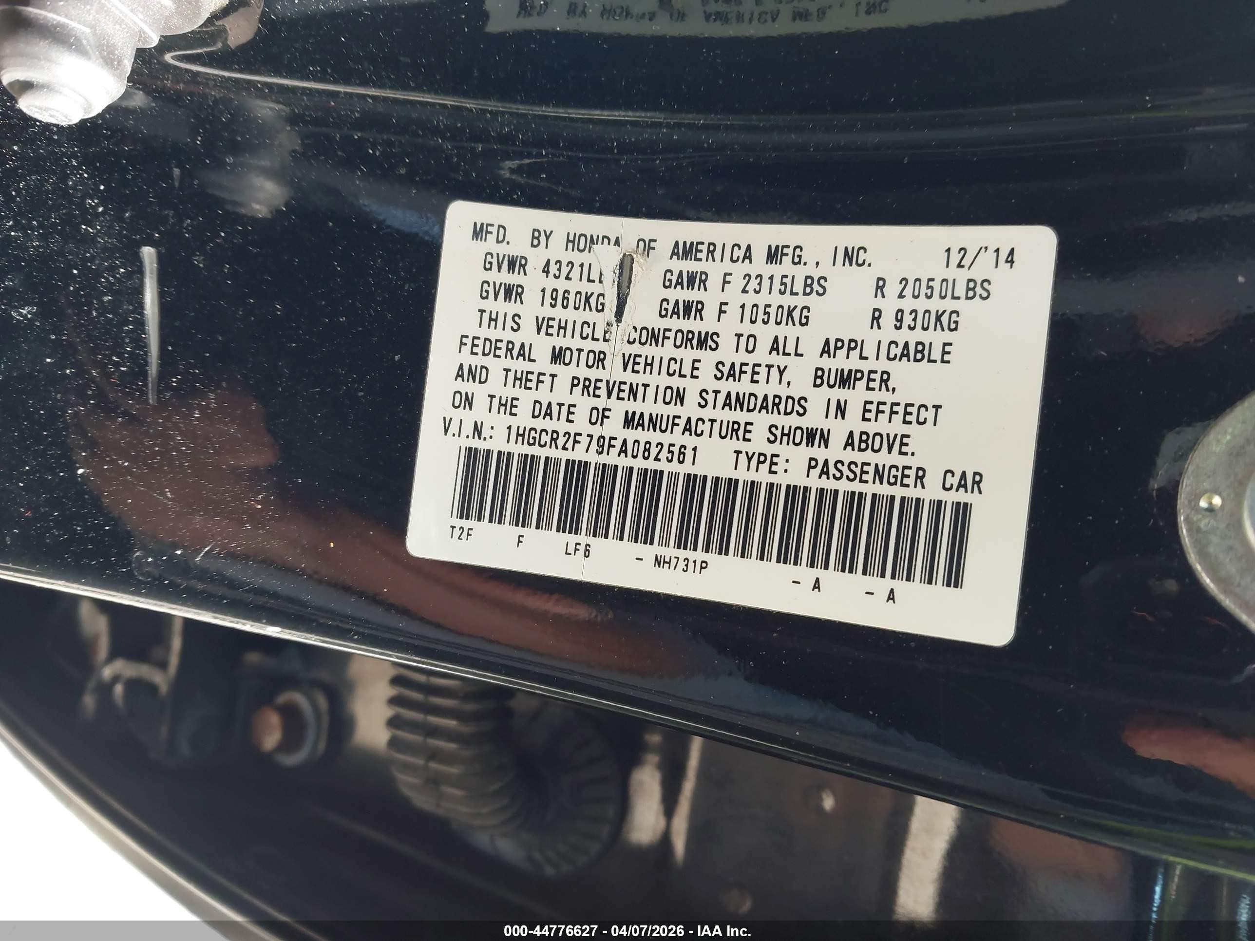 2015 Honda Accord Ex Black vin: 1HGCR2F79FA082561