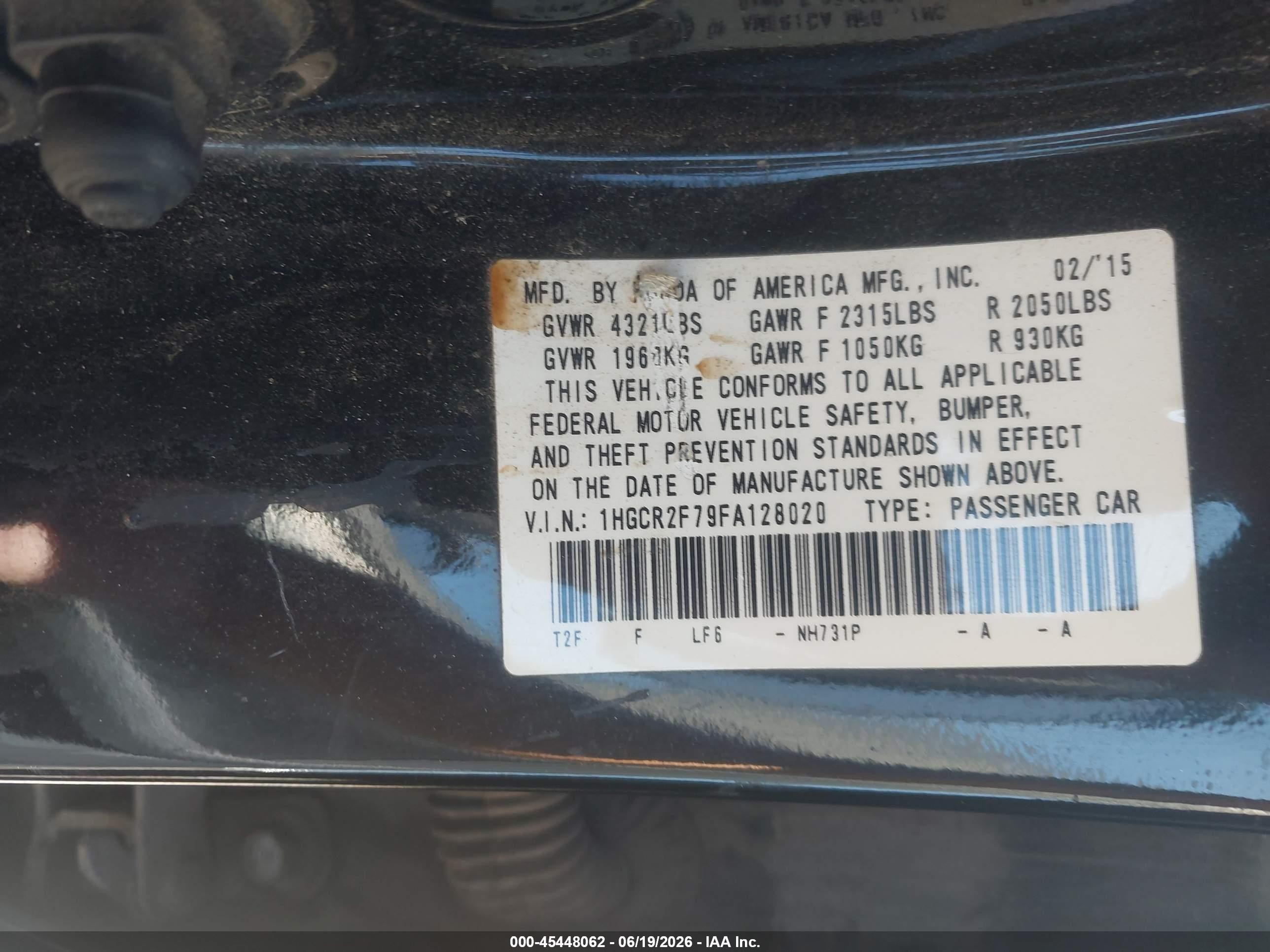 2015 Honda Accord Ex Black vin: 1HGCR2F79FA128020