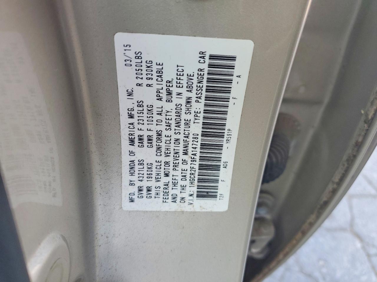 2015 Honda Accord Ex Beige vin: 1HGCR2F79FA147280