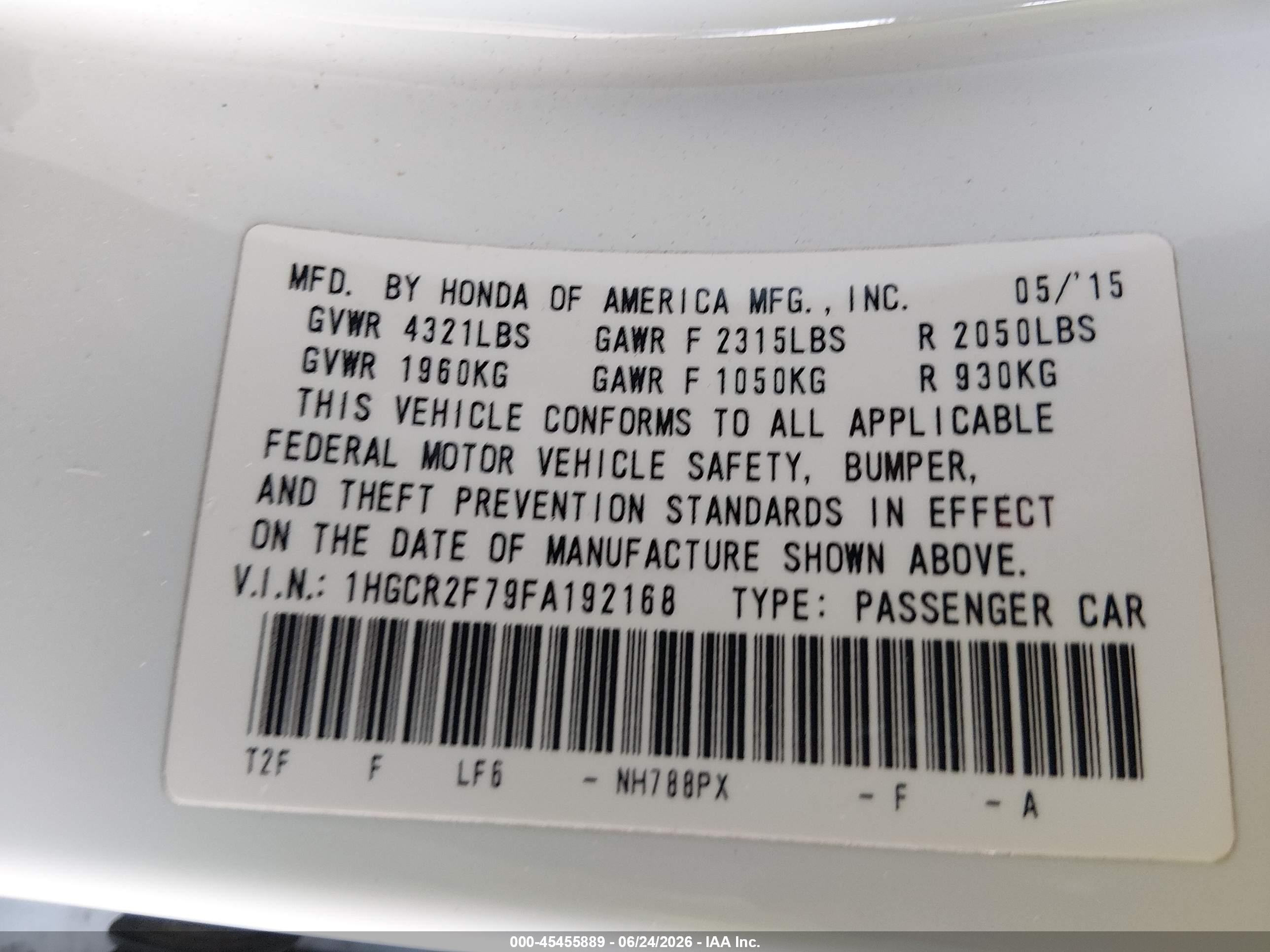 2015 Honda Accord Ex White vin: 1HGCR2F79FA192168