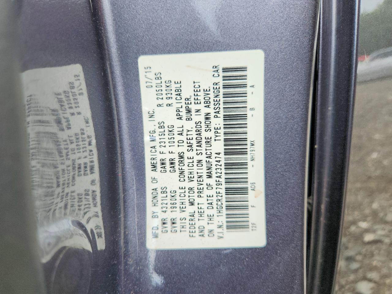 2015 Honda Accord Ex Gray vin: 1HGCR2F79FA232474