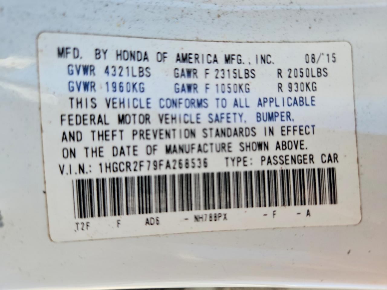 2015 Honda Accord Ex White vin: 1HGCR2F79FA268536