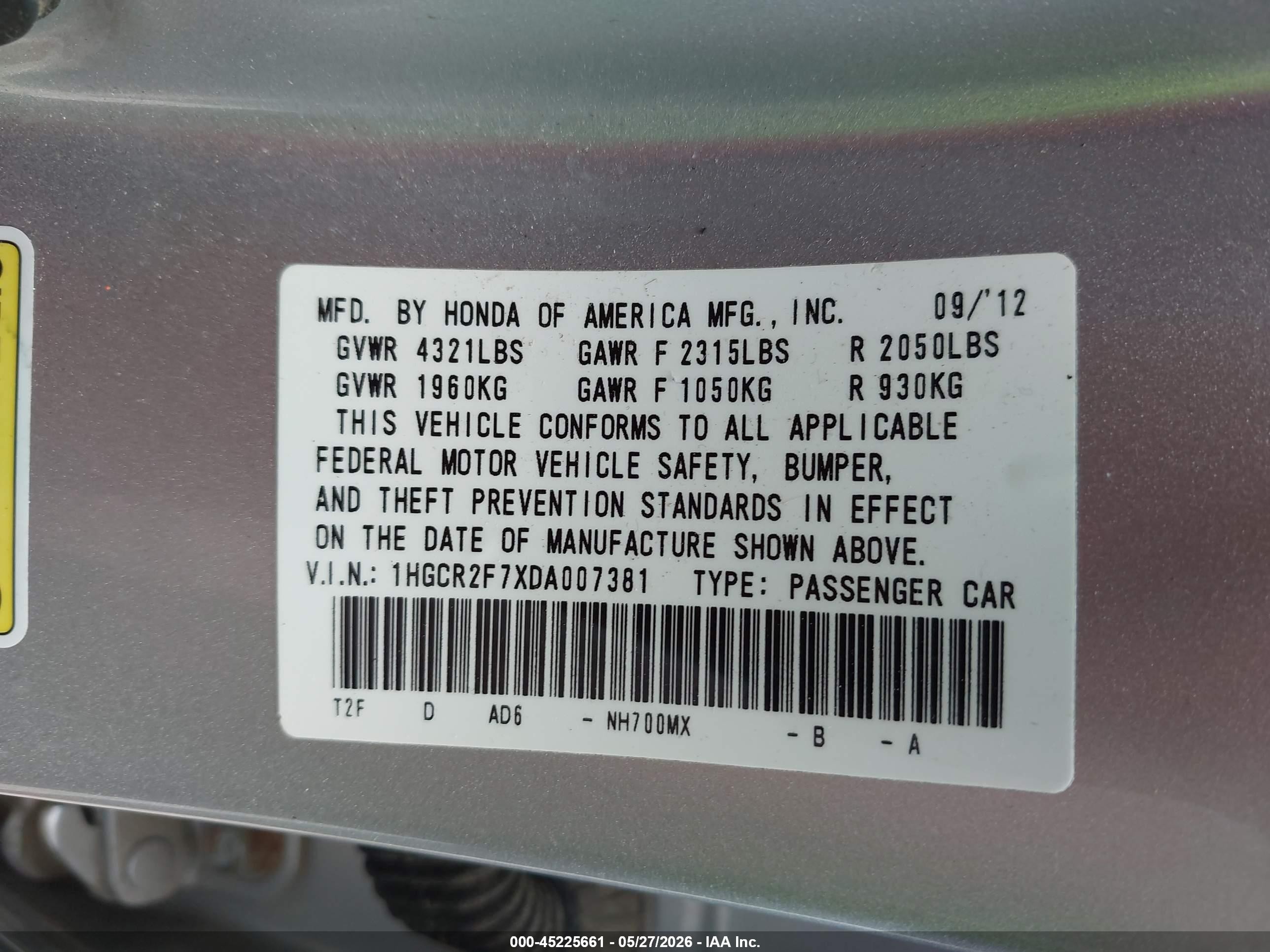 2013 Honda Accord Ex Silver vin: 1HGCR2F7XDA007381