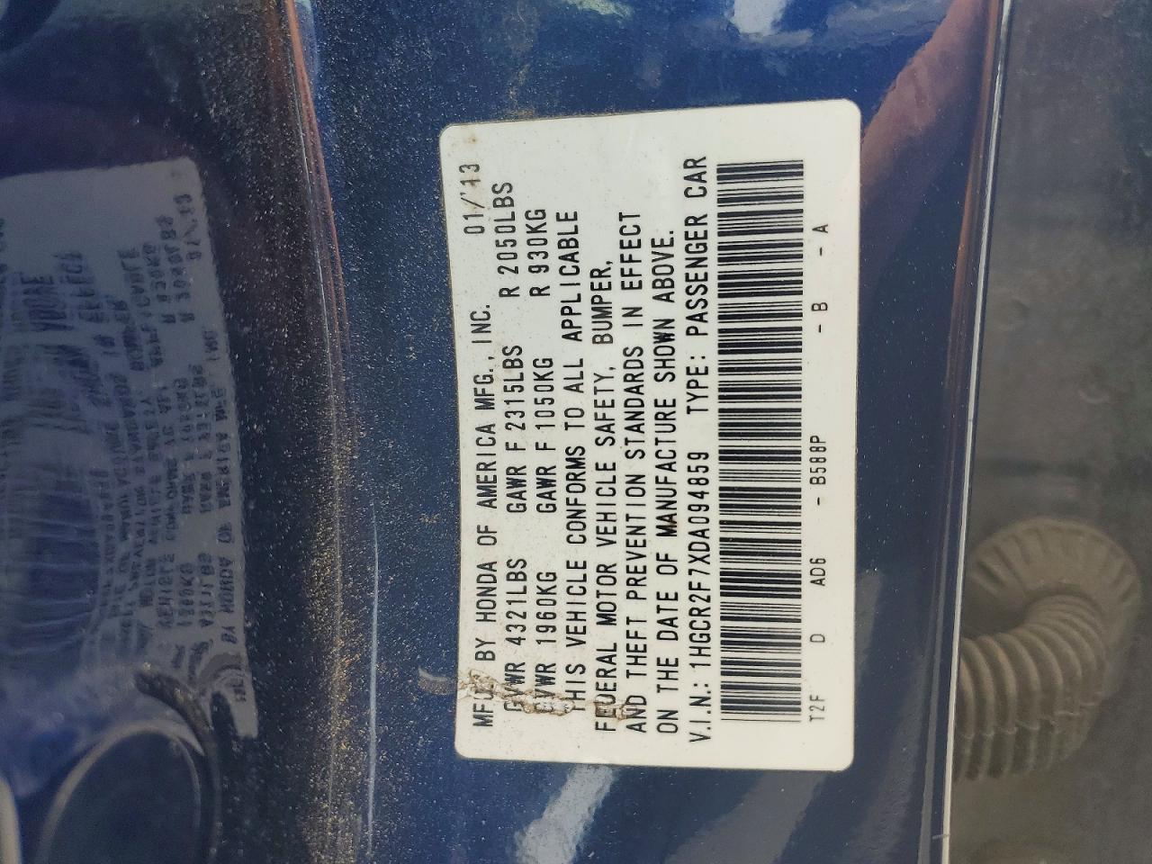 2013 Honda Accord Ex Blue vin: 1HGCR2F7XDA094859