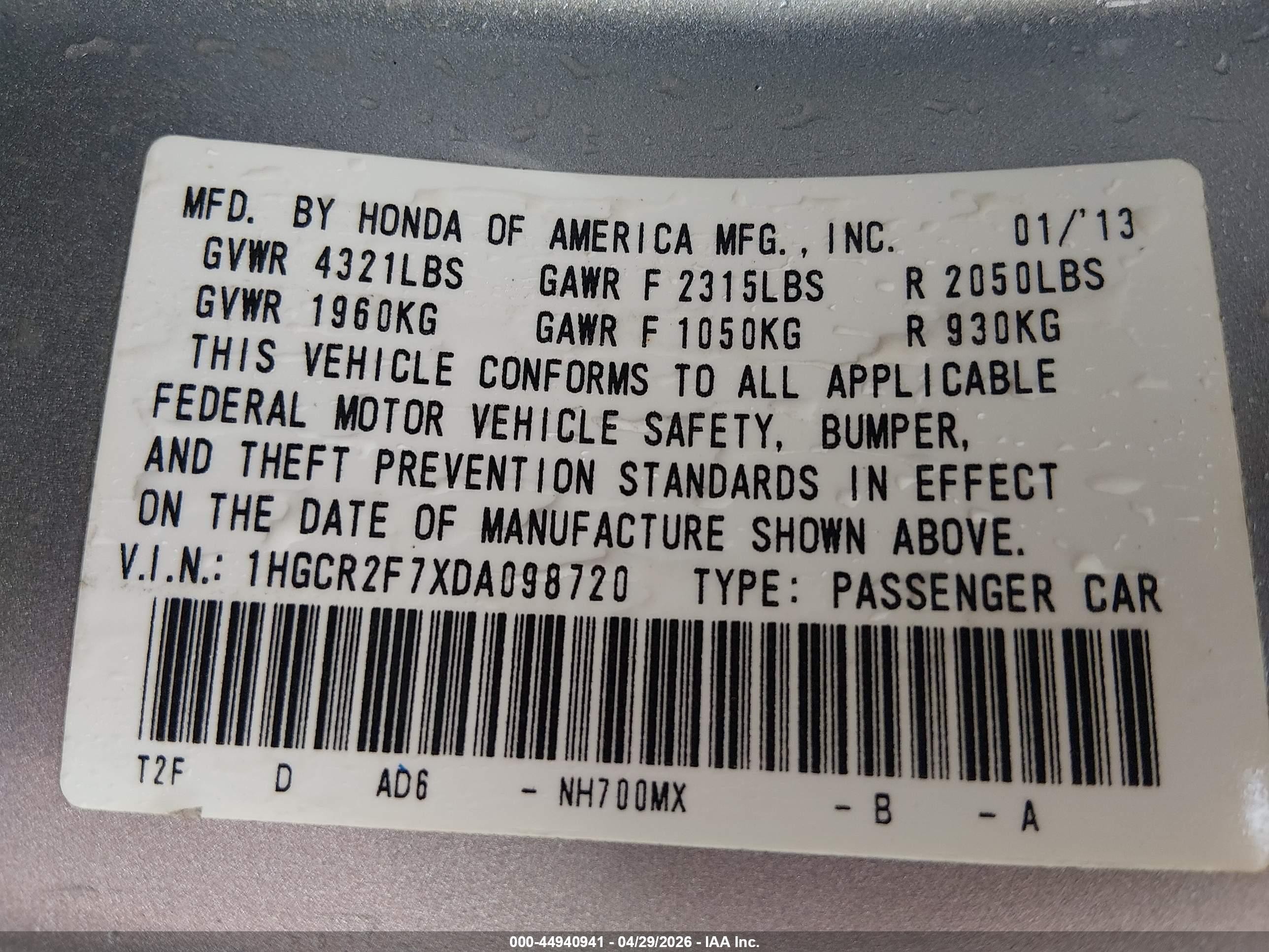 2013 Honda Accord Ex Silver vin: 1HGCR2F7XDA098720
