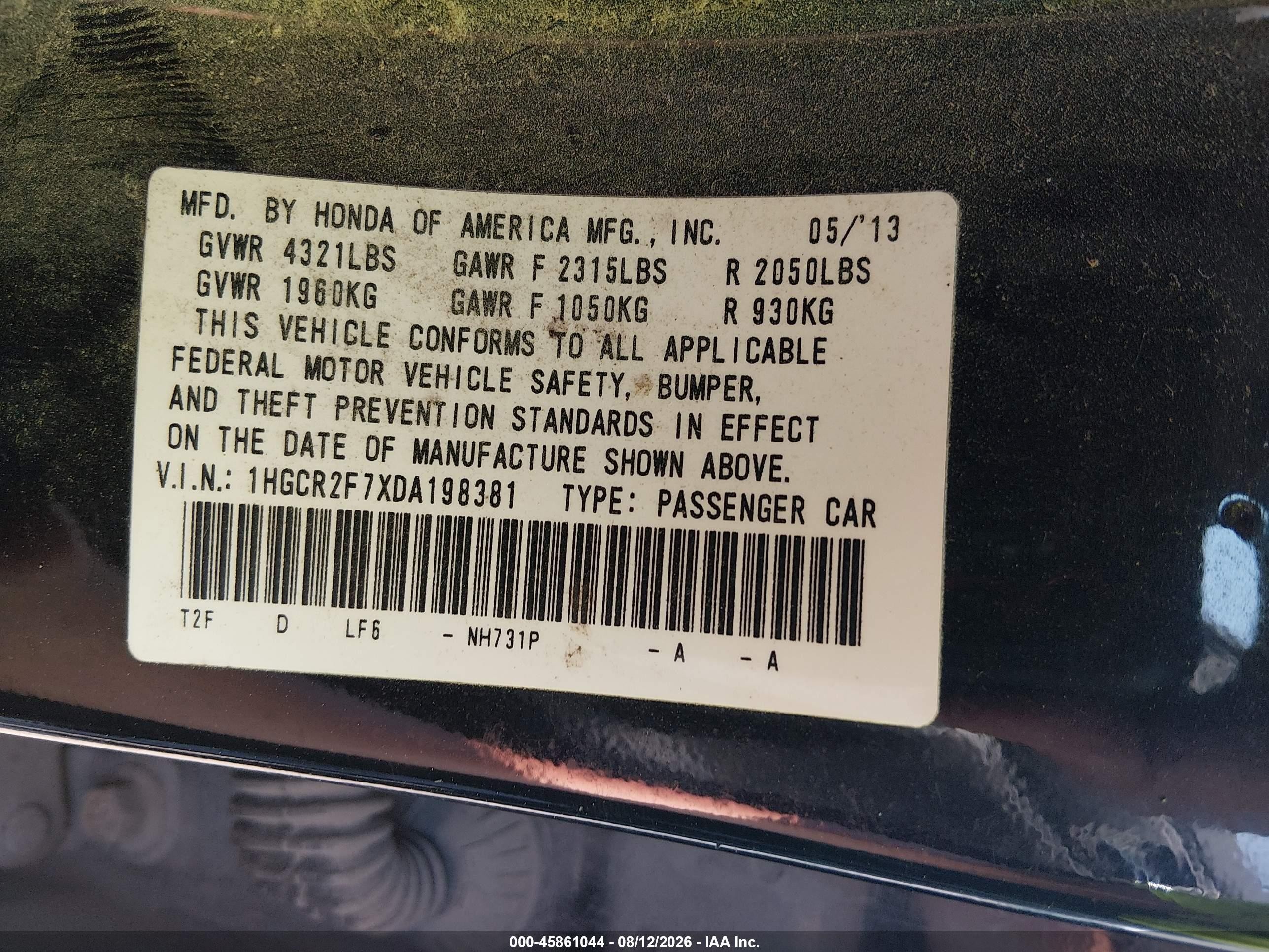 2013 Honda Accord Ex Black vin: 1HGCR2F7XDA198381