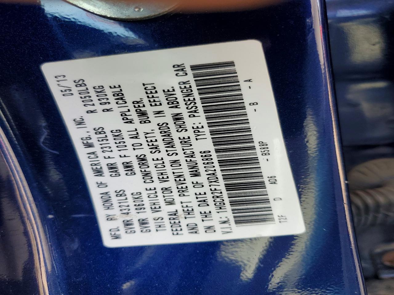 2013 Honda Accord Ex Blue vin: 1HGCR2F7XDA206866