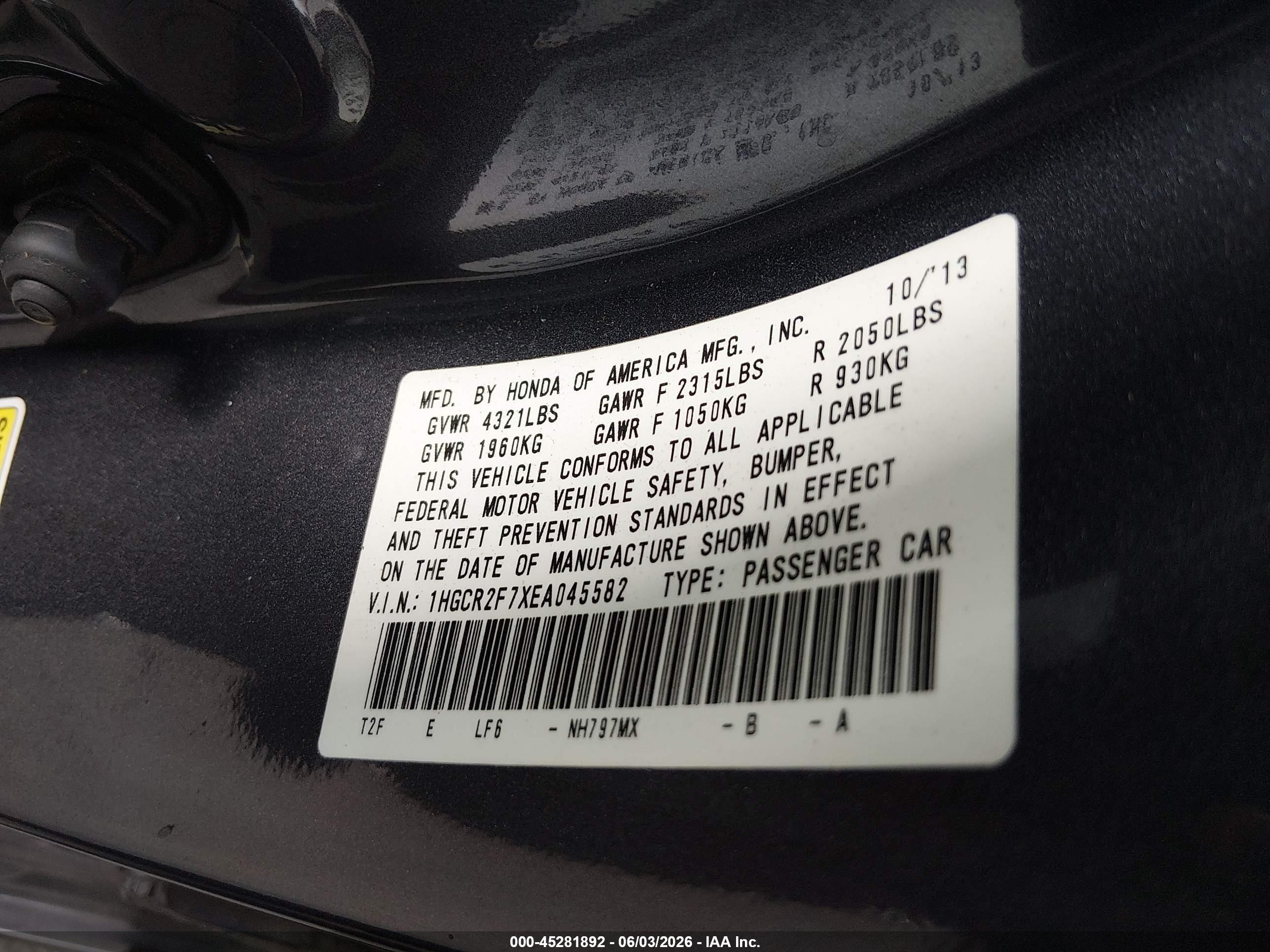 2014 Honda Accord Ex Серый vin: 1HGCR2F7XEA045582