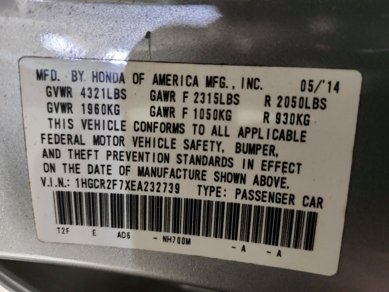 2014 Honda Accord Ex Silver vin: 1HGCR2F7XEA232739