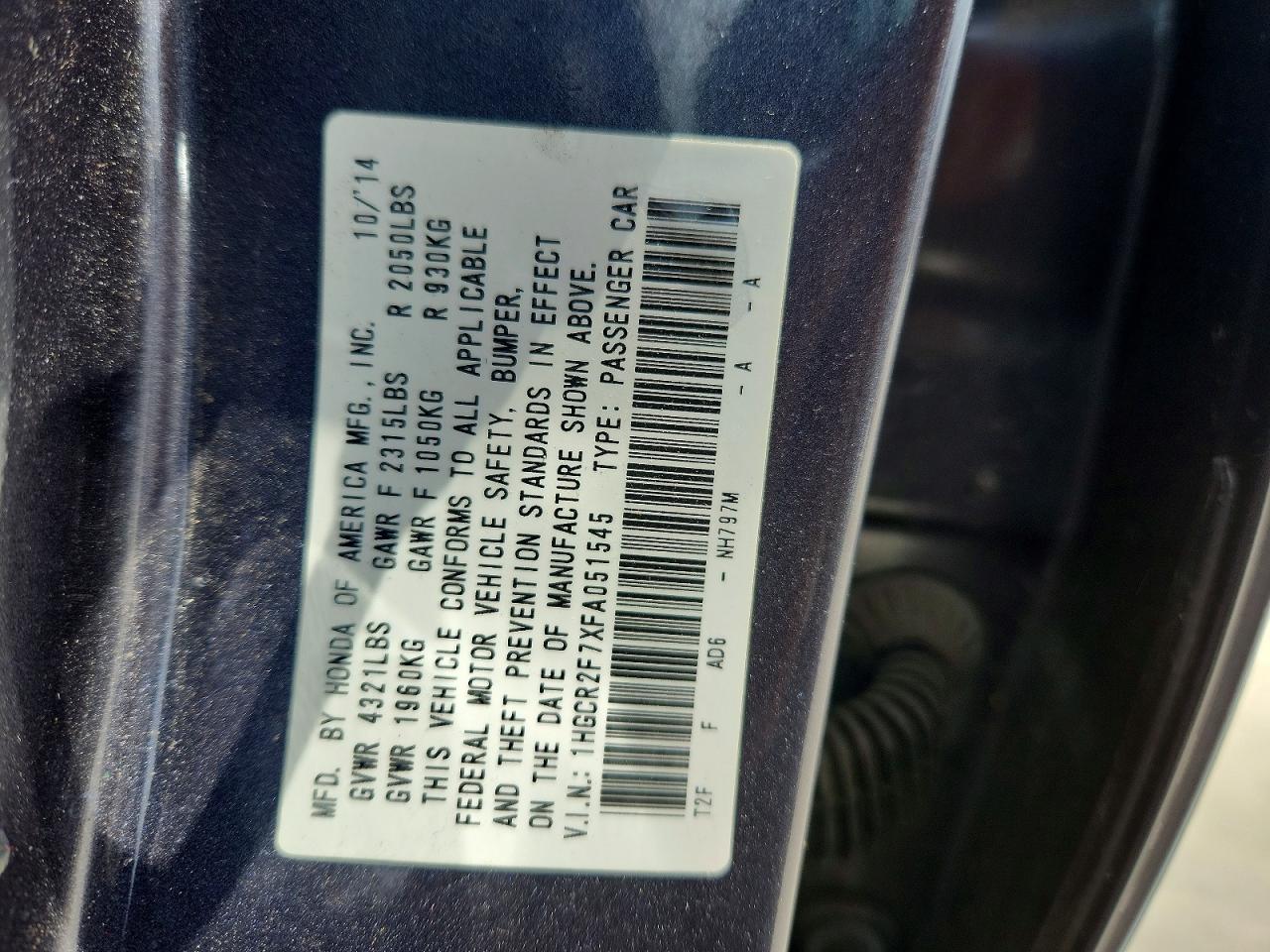 2015 Honda Accord Ex Gray vin: 1HGCR2F7XFA051545