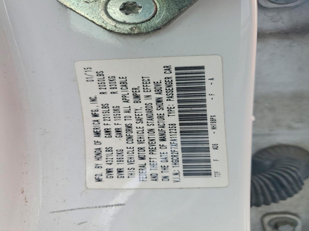 2015 Honda Accord Ex White vin: 1HGCR2F7XFA112358