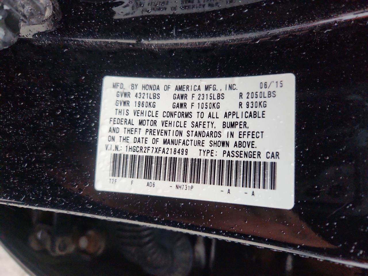 2015 Honda Accord Ex Black vin: 1HGCR2F7XFA218499