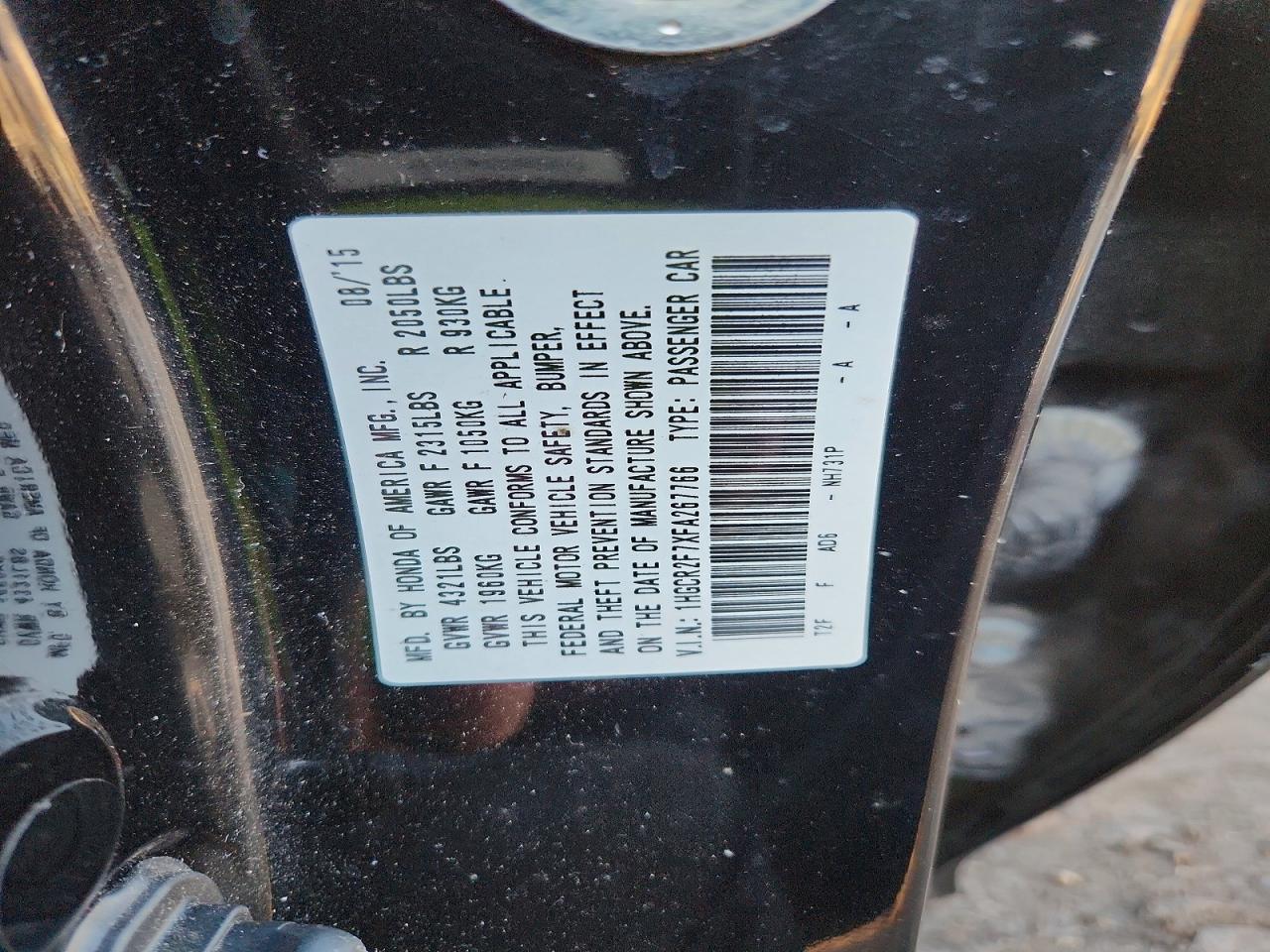 2015 Honda Accord Ex Черный vin: 1HGCR2F7XFA267766