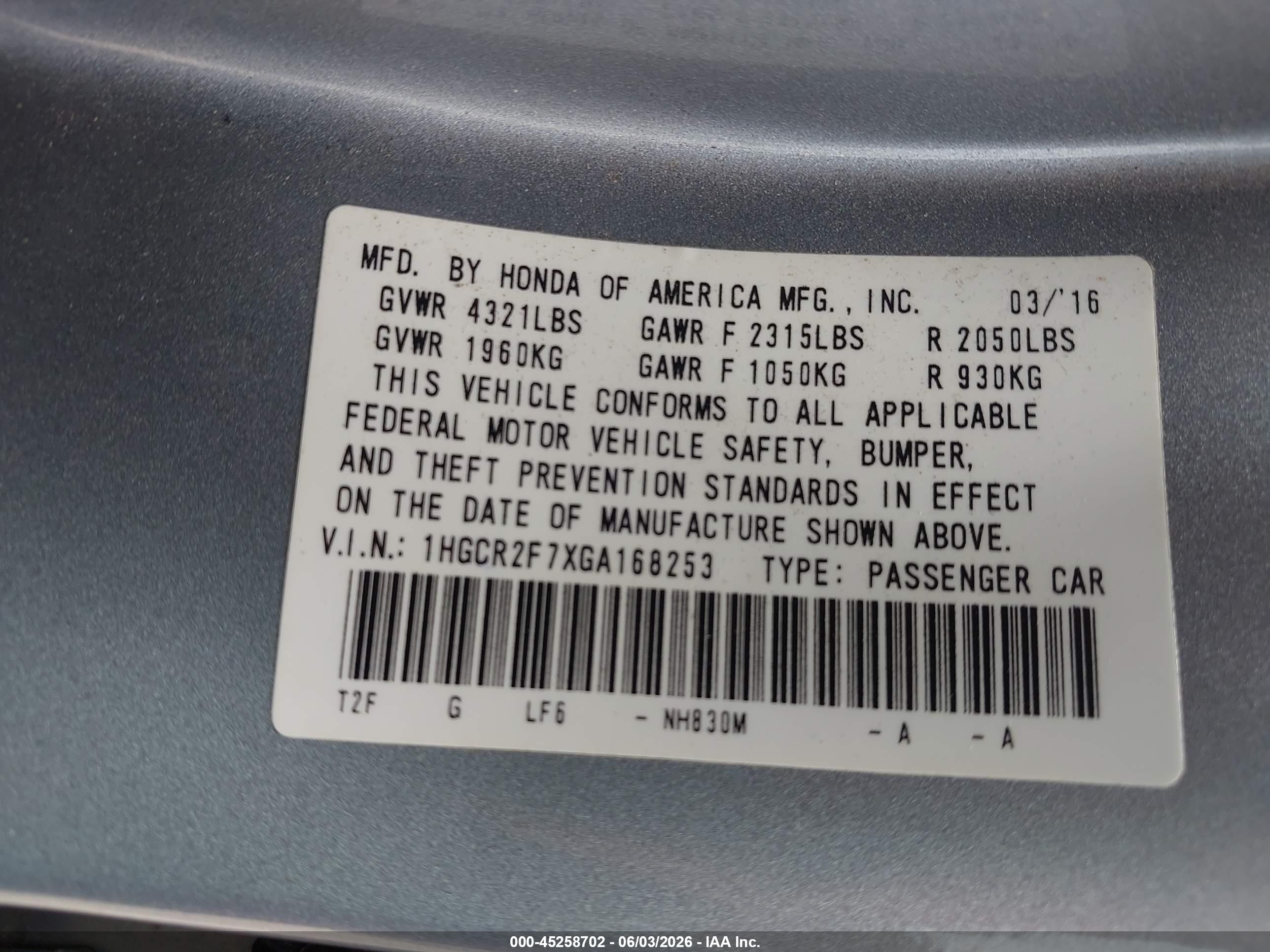 2016 Honda Accord Ex Silver vin: 1HGCR2F7XGA168253