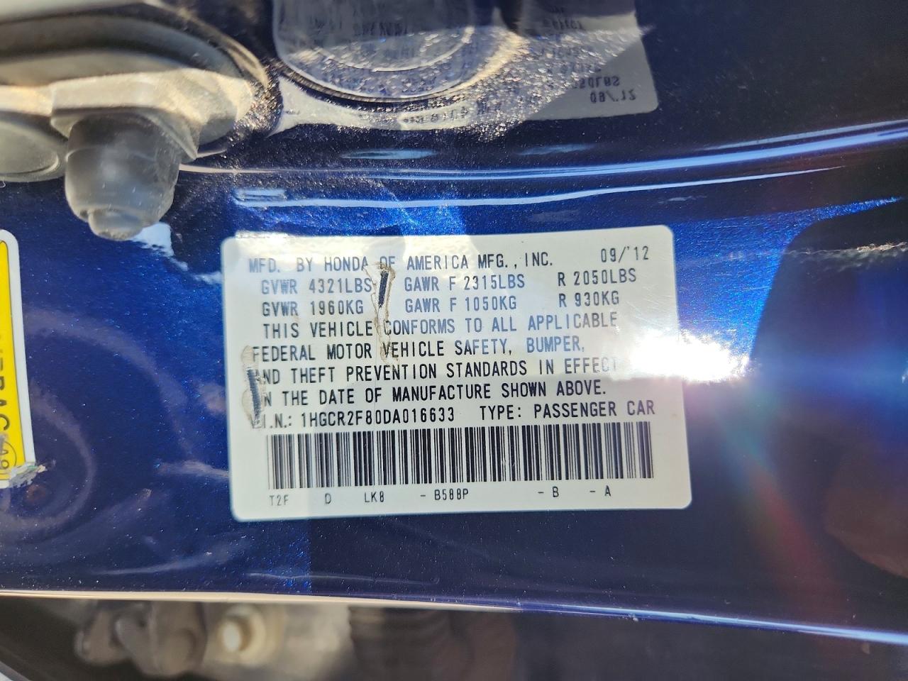 2013 Honda Accord Exl Blue vin: 1HGCR2F80DA016633