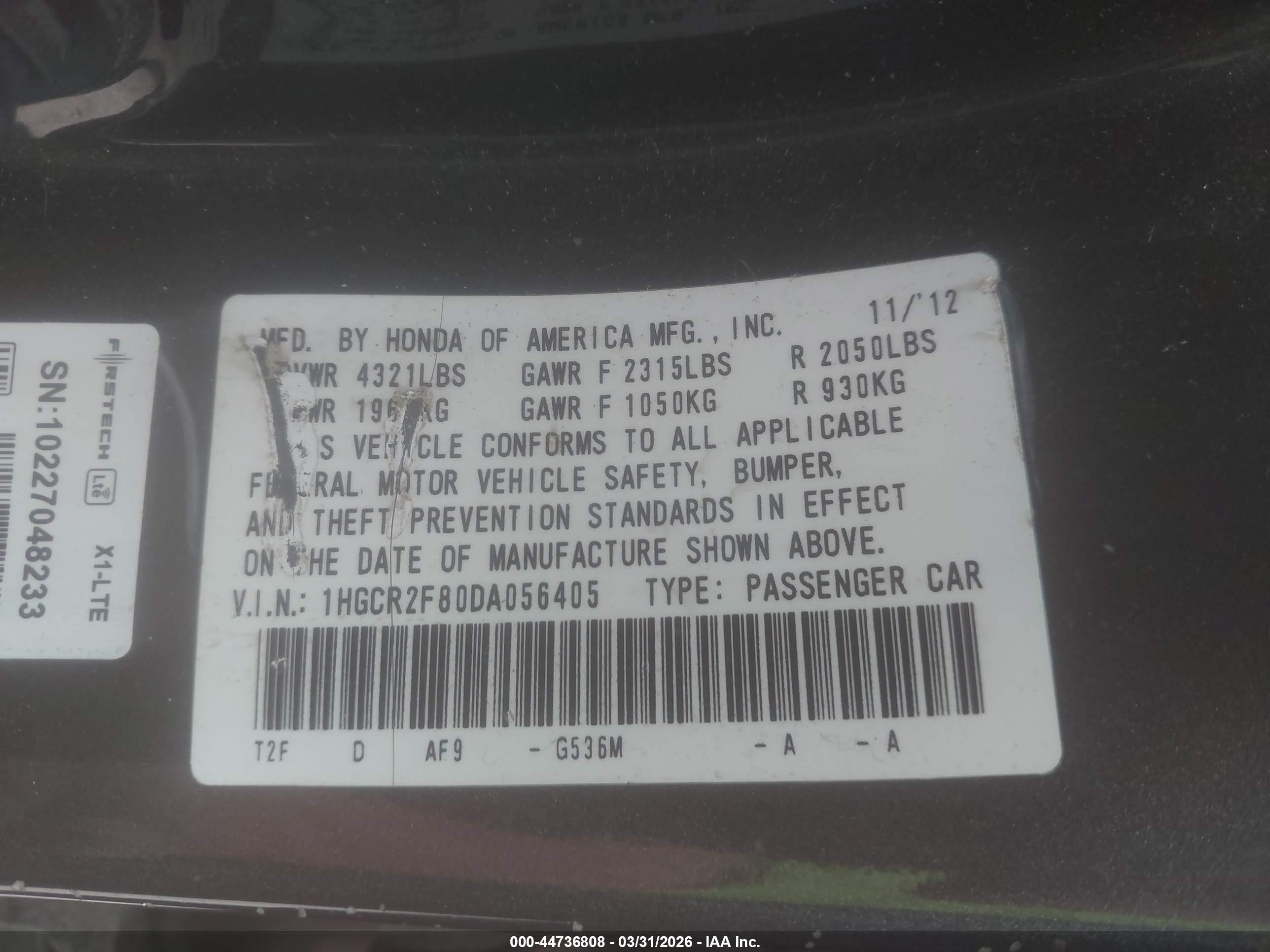 2013 Honda Accord Ex-l Gray vin: 1HGCR2F80DA056405