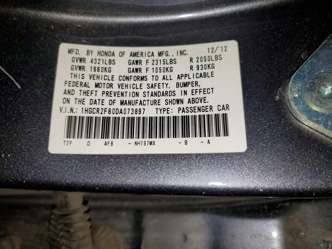 2013 Honda Accord Exl Gray vin: 1HGCR2F80DA073897