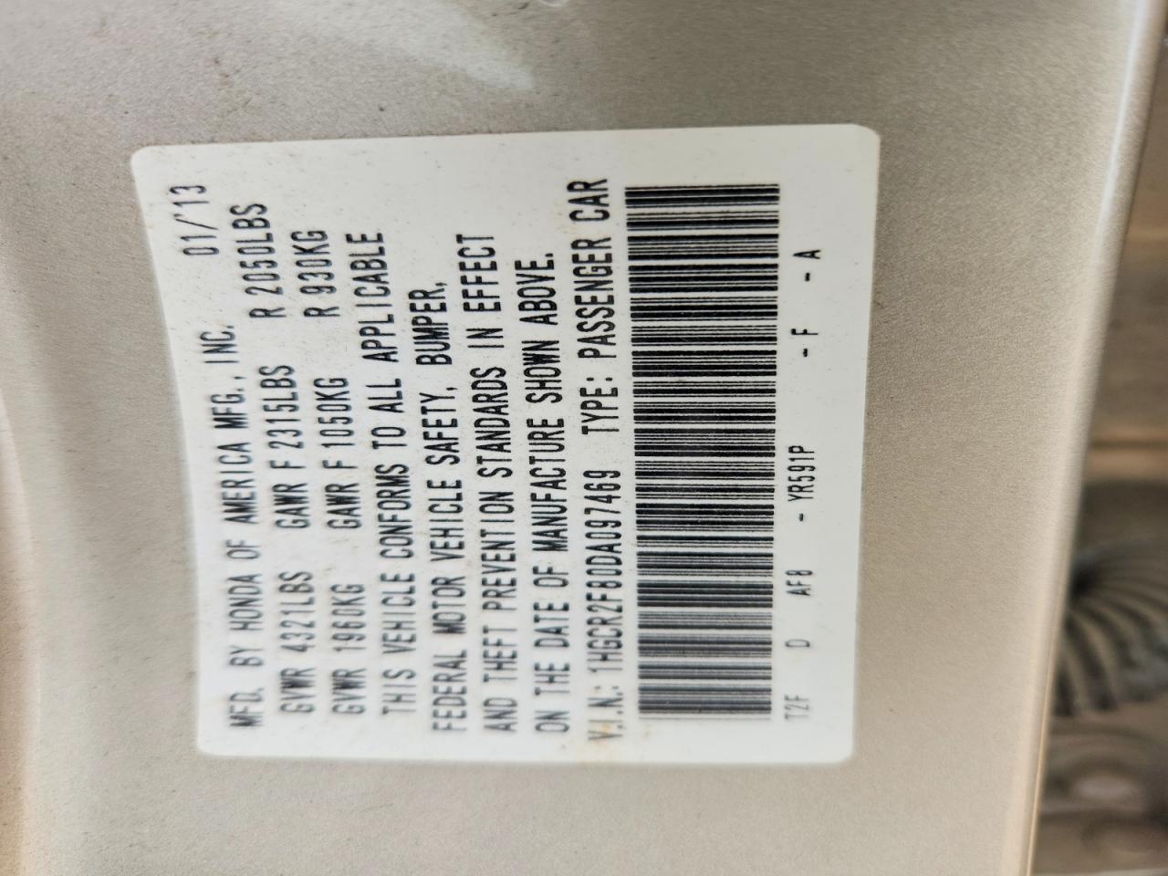 2013 Honda Accord Exl Gold vin: 1HGCR2F80DA097469