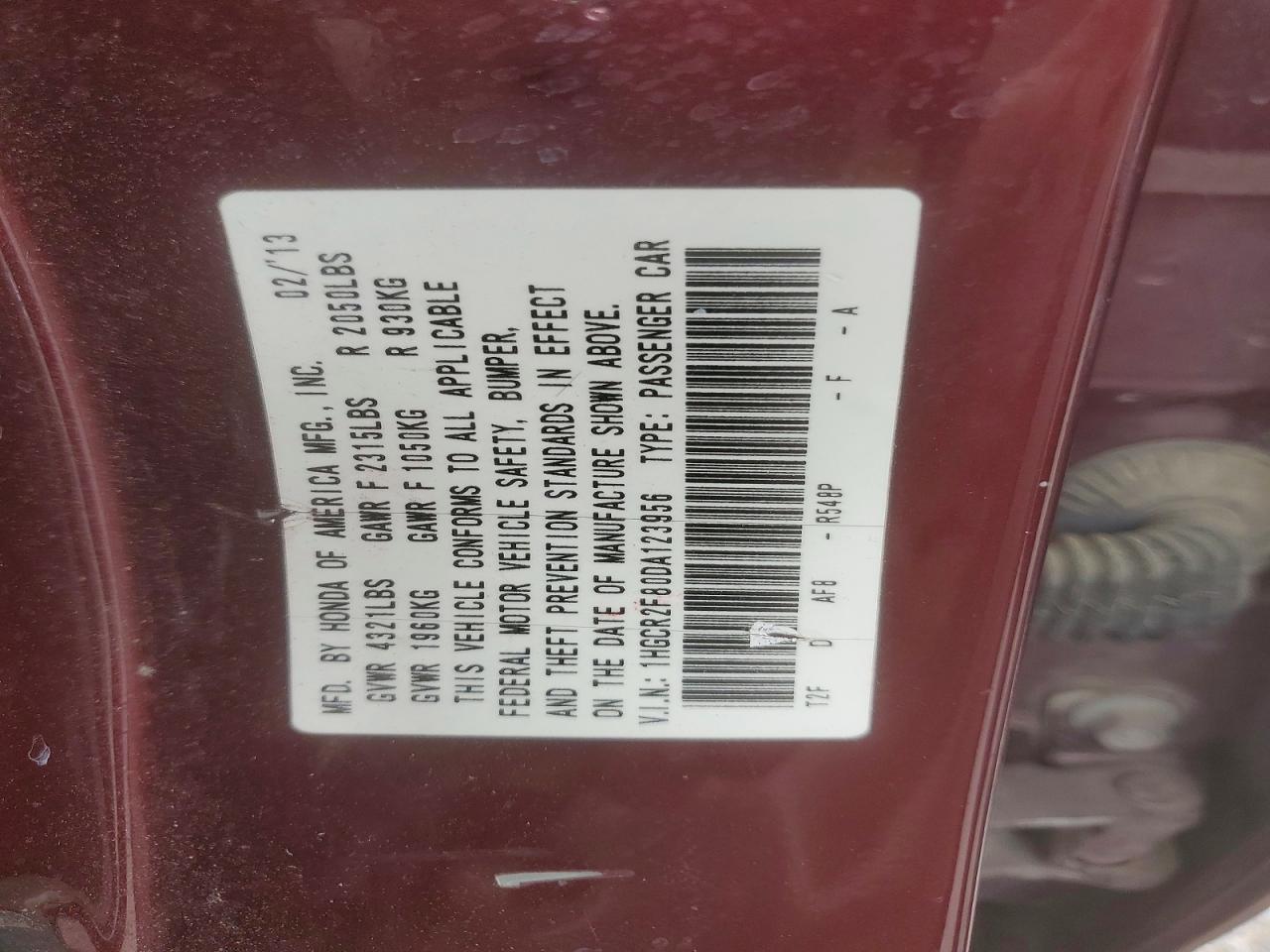 2013 Honda Accord Exl Burgundy vin: 1HGCR2F80DA123956