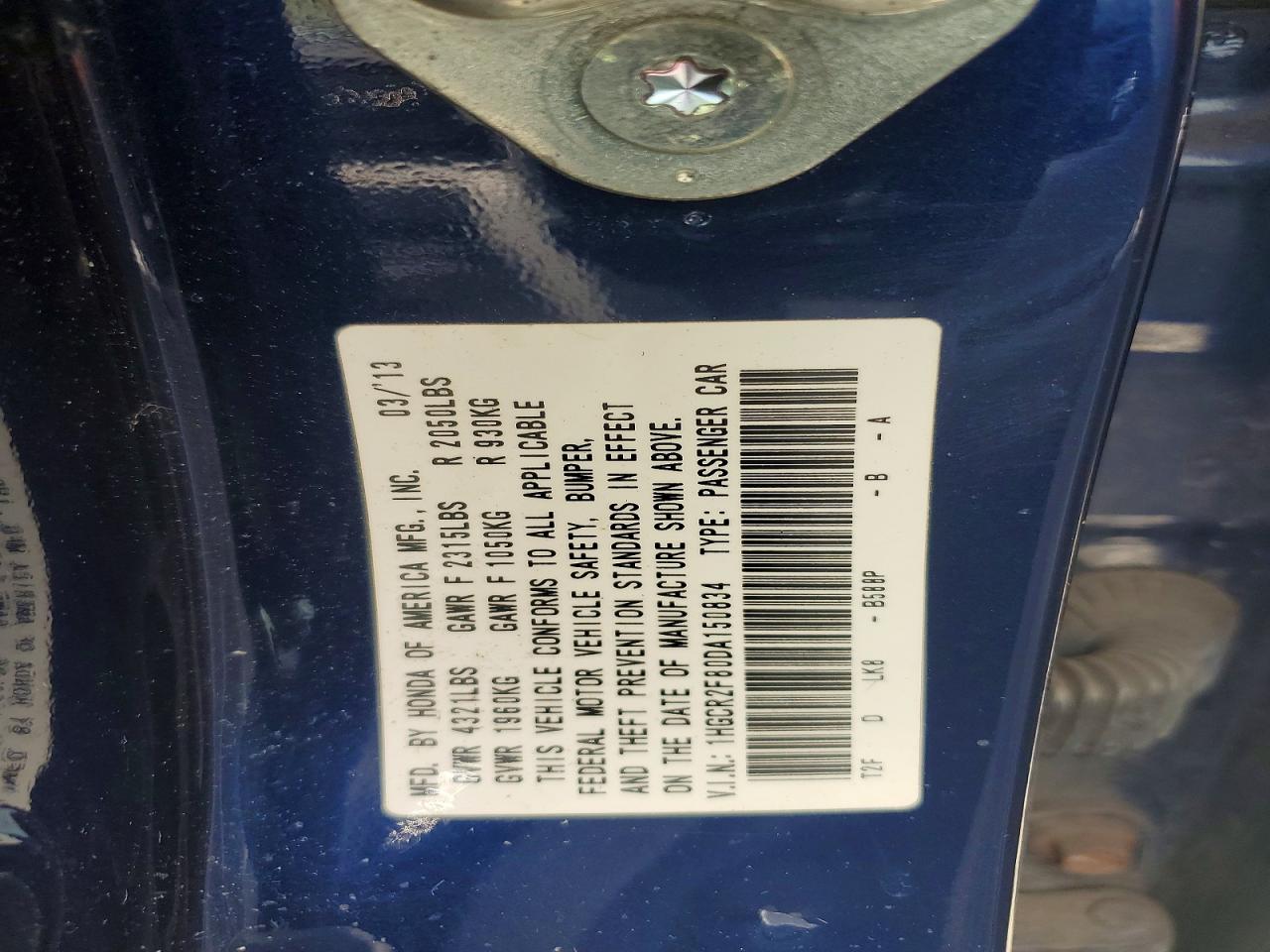 2013 Honda Accord Exl Blue vin: 1HGCR2F80DA150834
