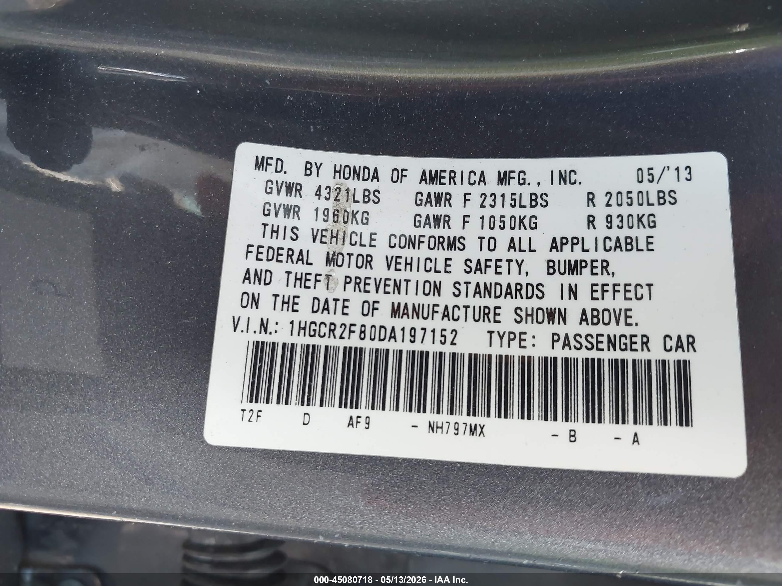 2013 Honda Accord Ex-l Серый vin: 1HGCR2F80DA197152