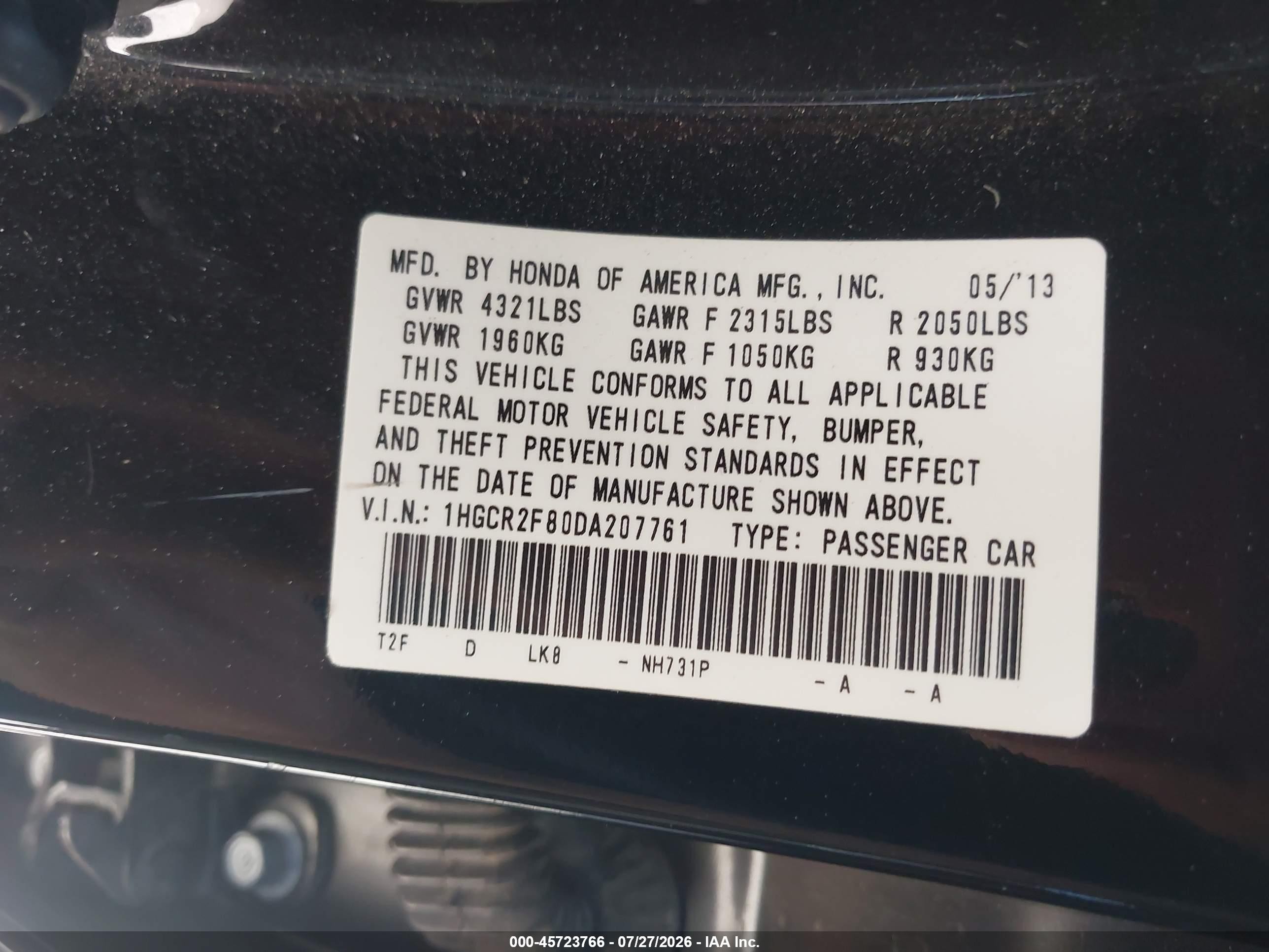2013 Honda Accord Ex-l Black vin: 1HGCR2F80DA207761