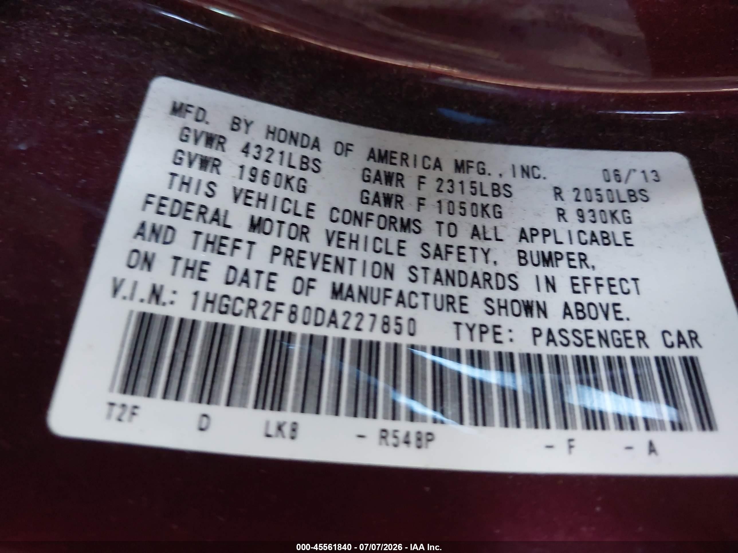 2013 Honda Accord Ex-l Red vin: 1HGCR2F80DA227850