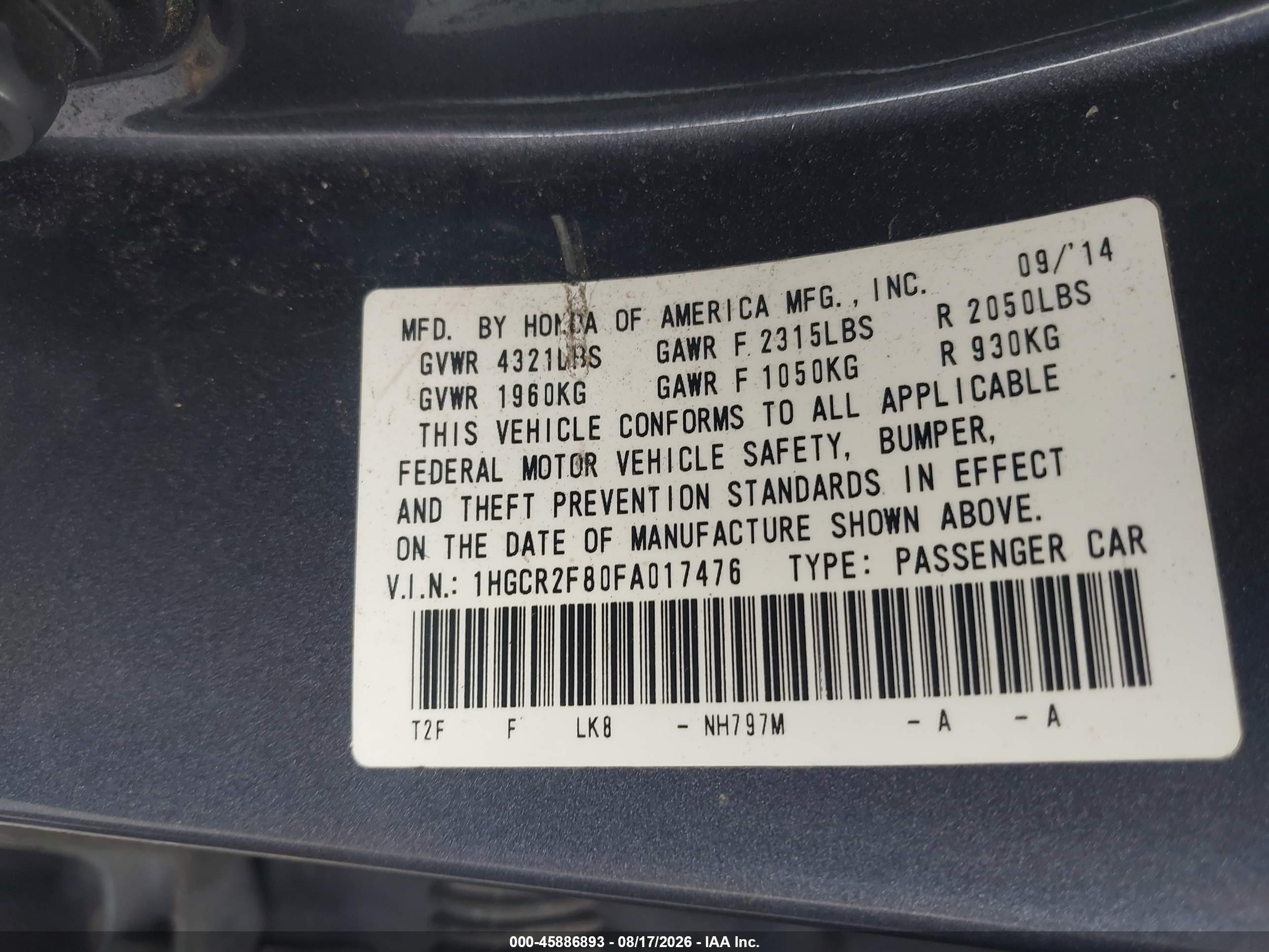 2015 Honda Accord Ex-l Gray vin: 1HGCR2F80FA017476