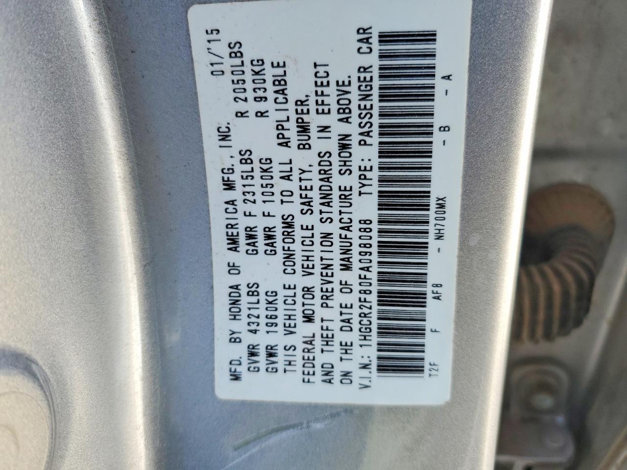 2015 Honda Accord Exl Silver vin: 1HGCR2F80FA098088