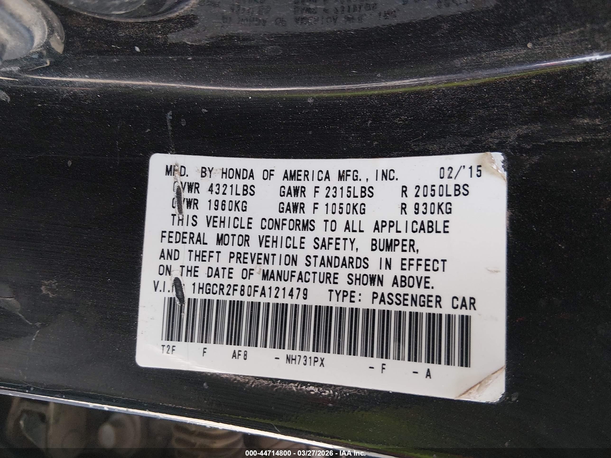2015 Honda Accord Ex-l Black vin: 1HGCR2F80FA121479